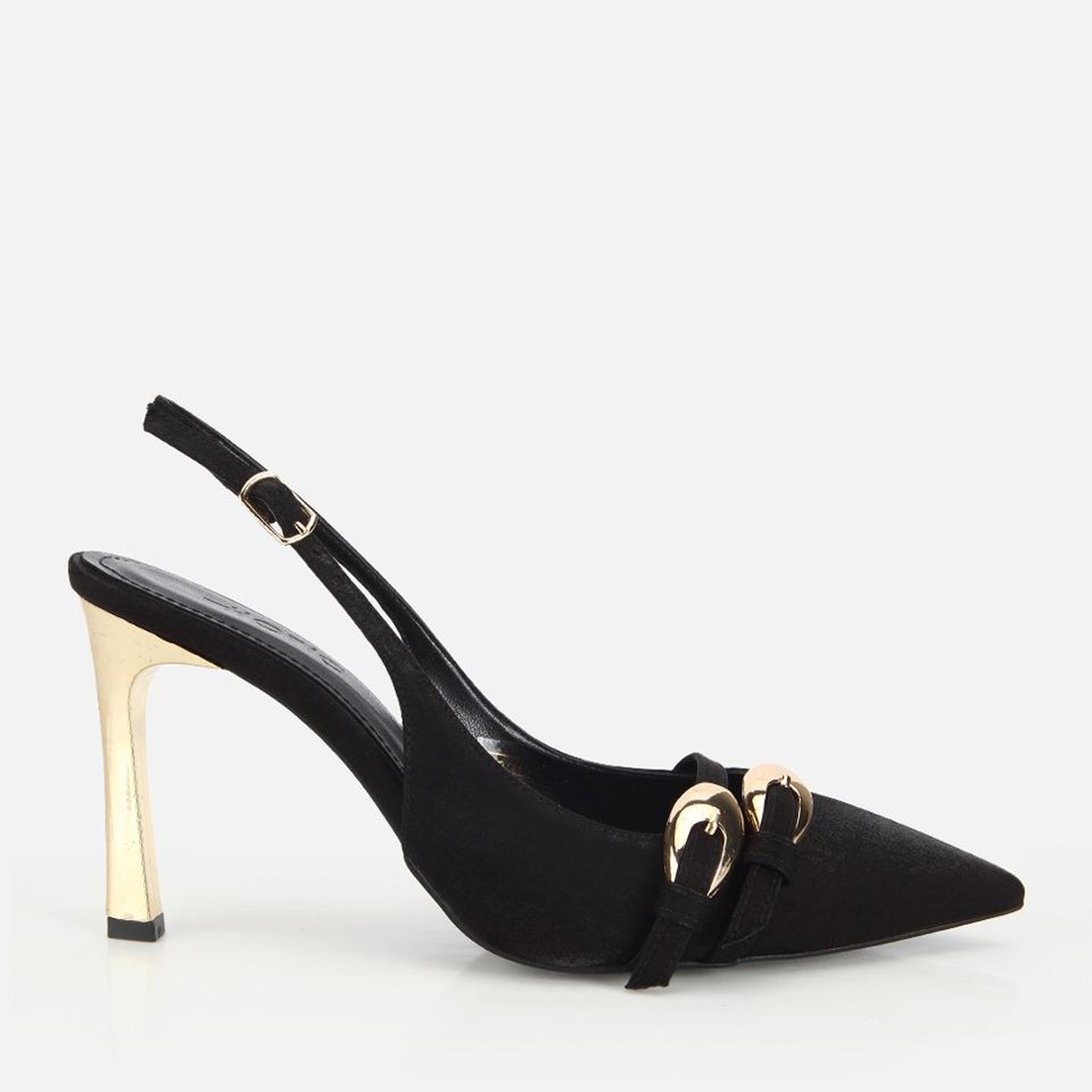 Kadın Siyah Gold Detaylı Arkası Açık Stiletto