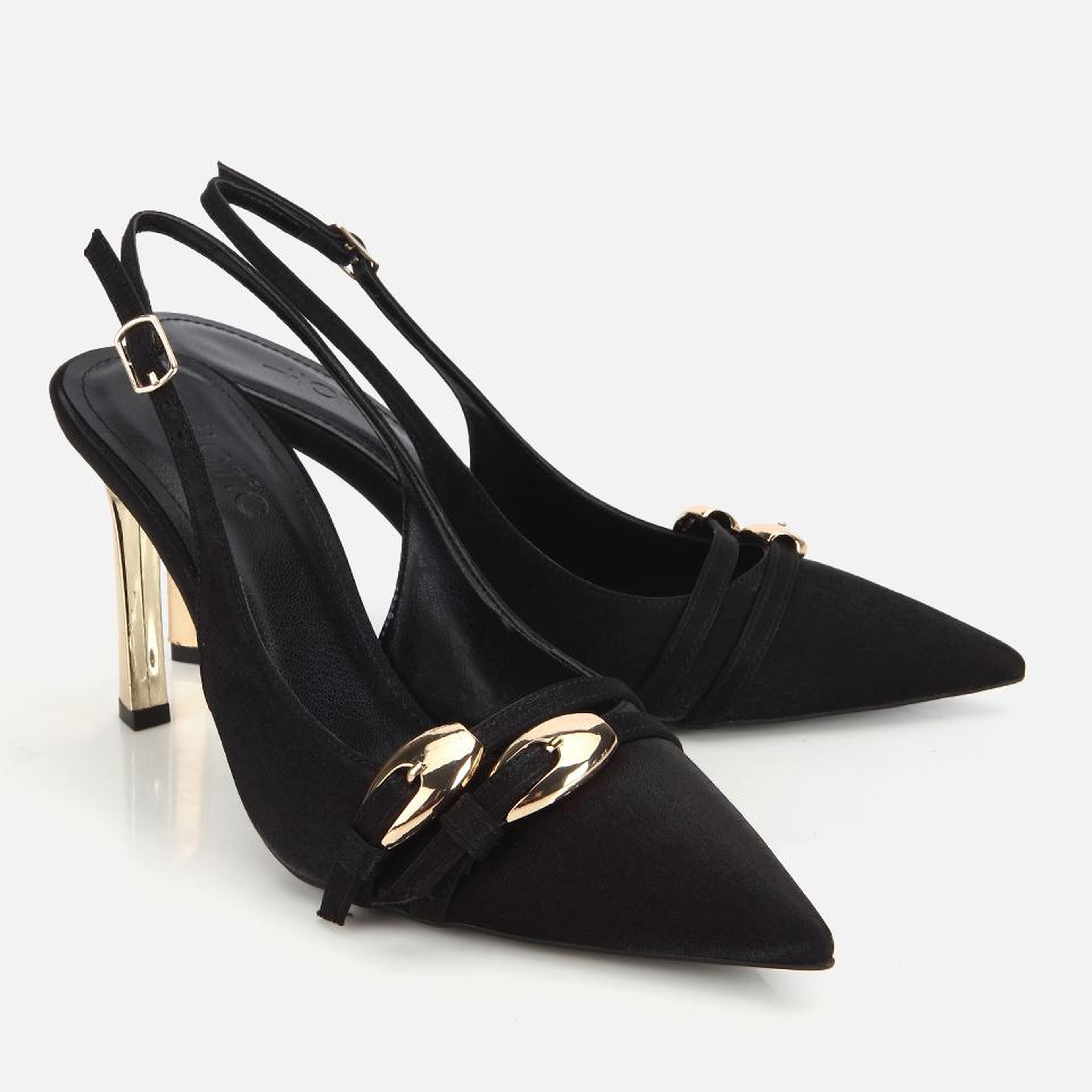 Kadın Siyah Gold Detaylı Arkası Açık Stiletto
