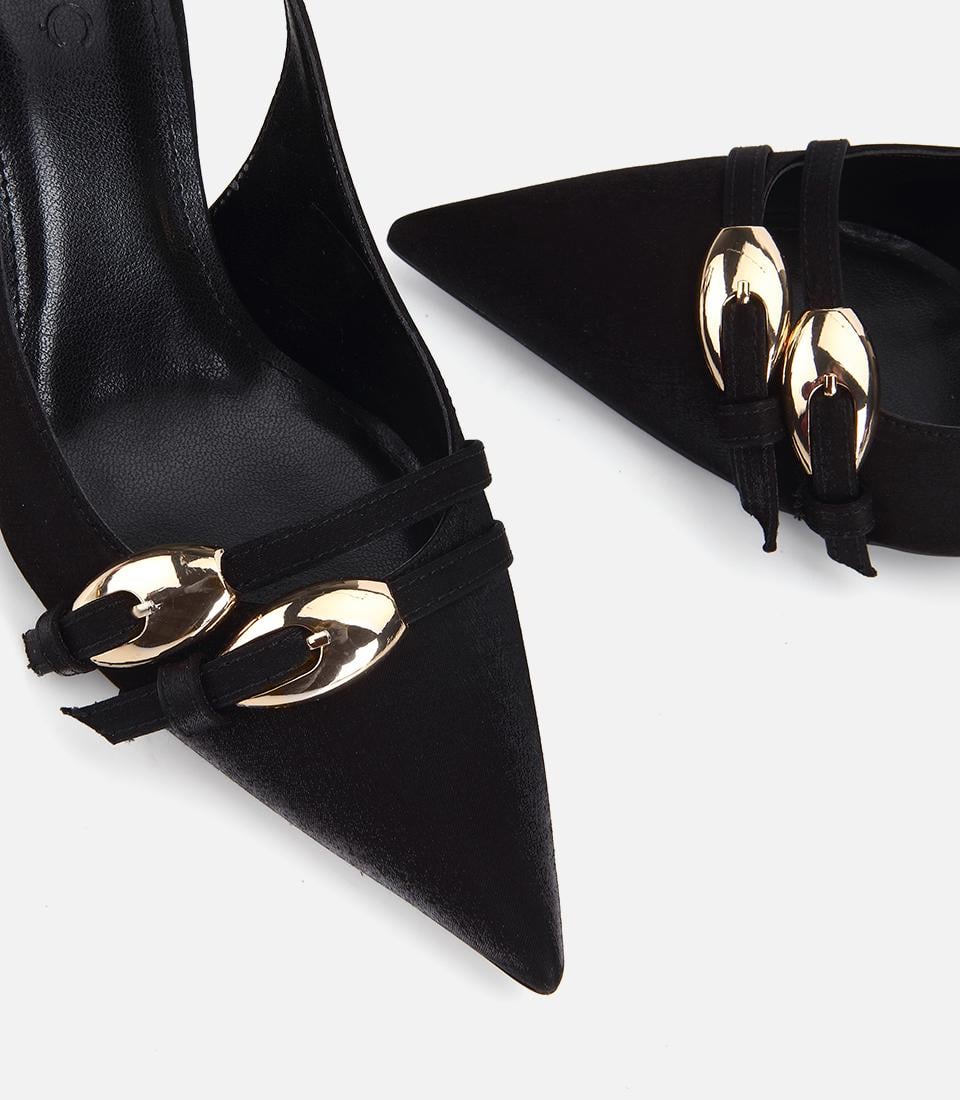 Kadın Siyah Gold Detaylı Arkası Açık Stiletto
