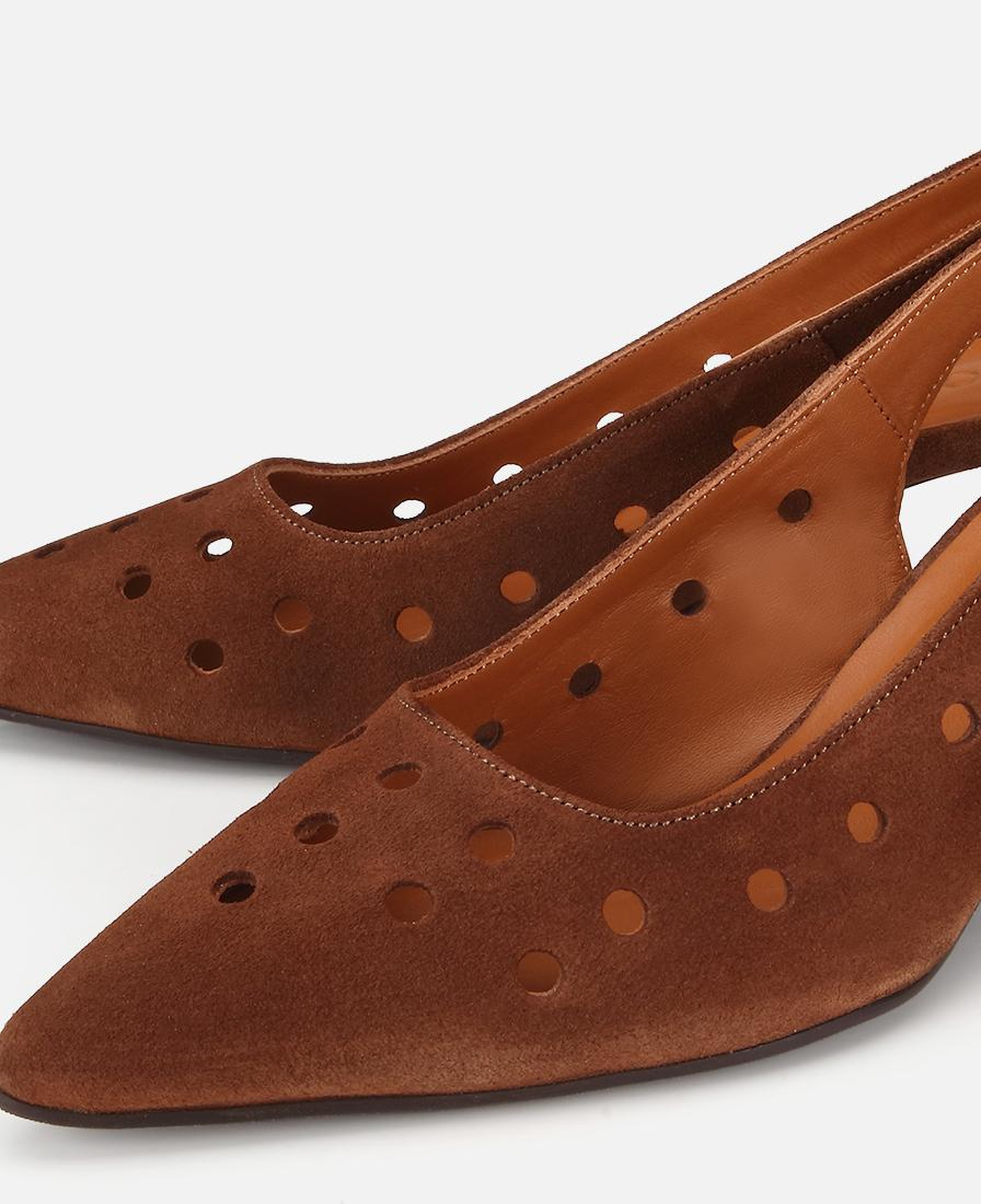 Kadın Süet Deri Taba Delikli Arkası Açık Kısa Topuklu Stiletto