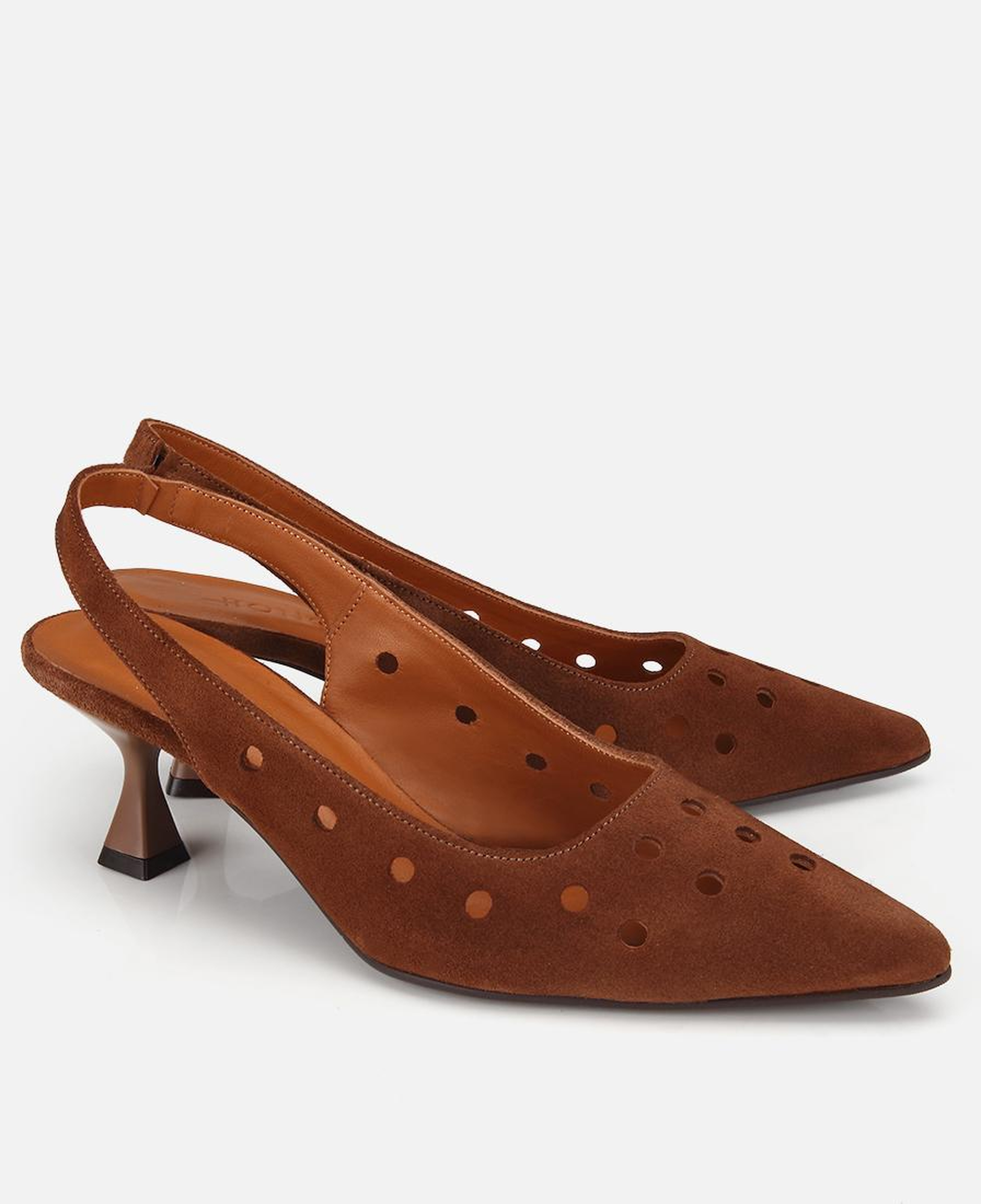 Kadın Süet Deri Taba Delikli Arkası Açık Kısa Topuklu Stiletto