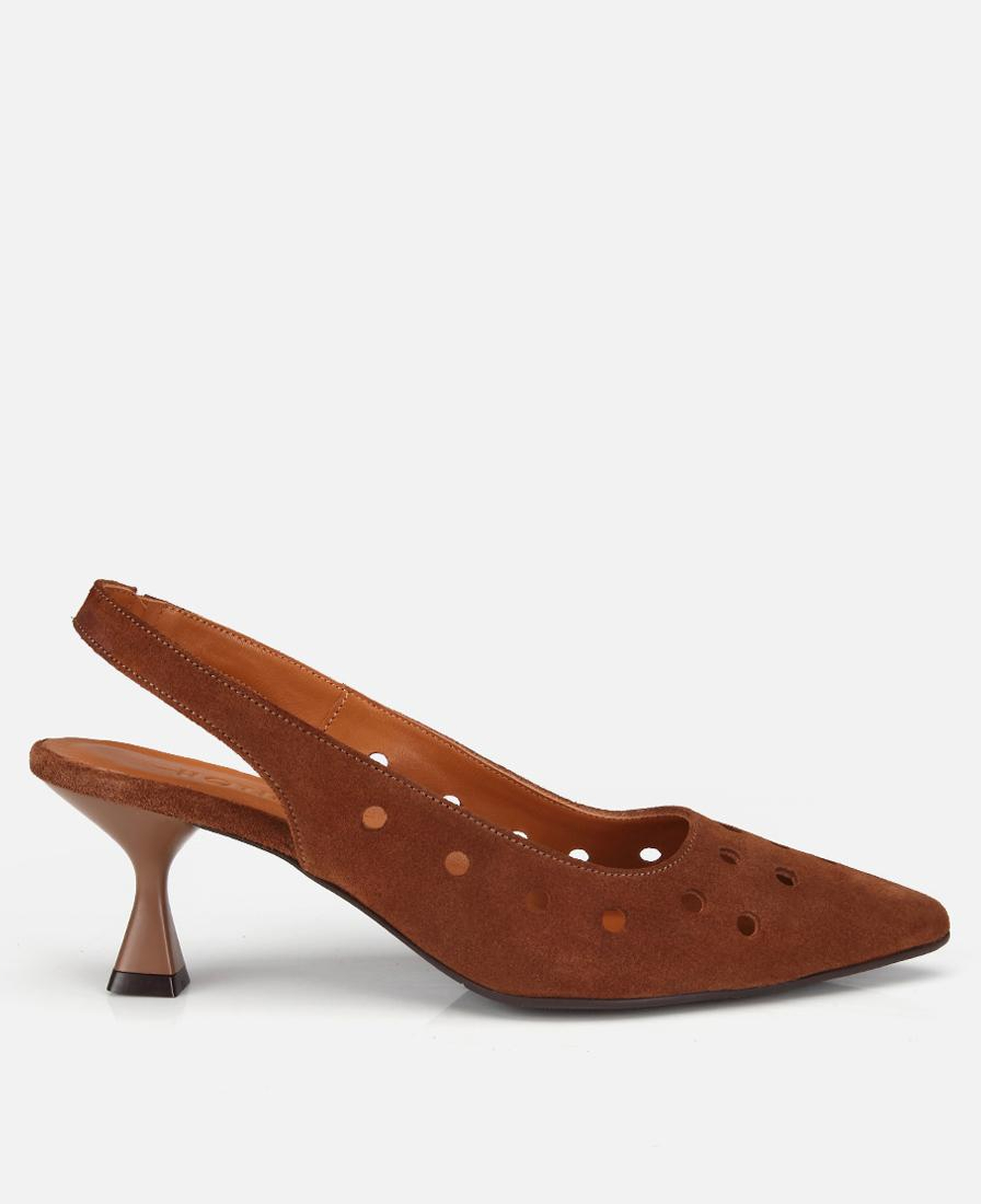 Kadın Süet Deri Taba Delikli Arkası Açık Kısa Topuklu Stiletto