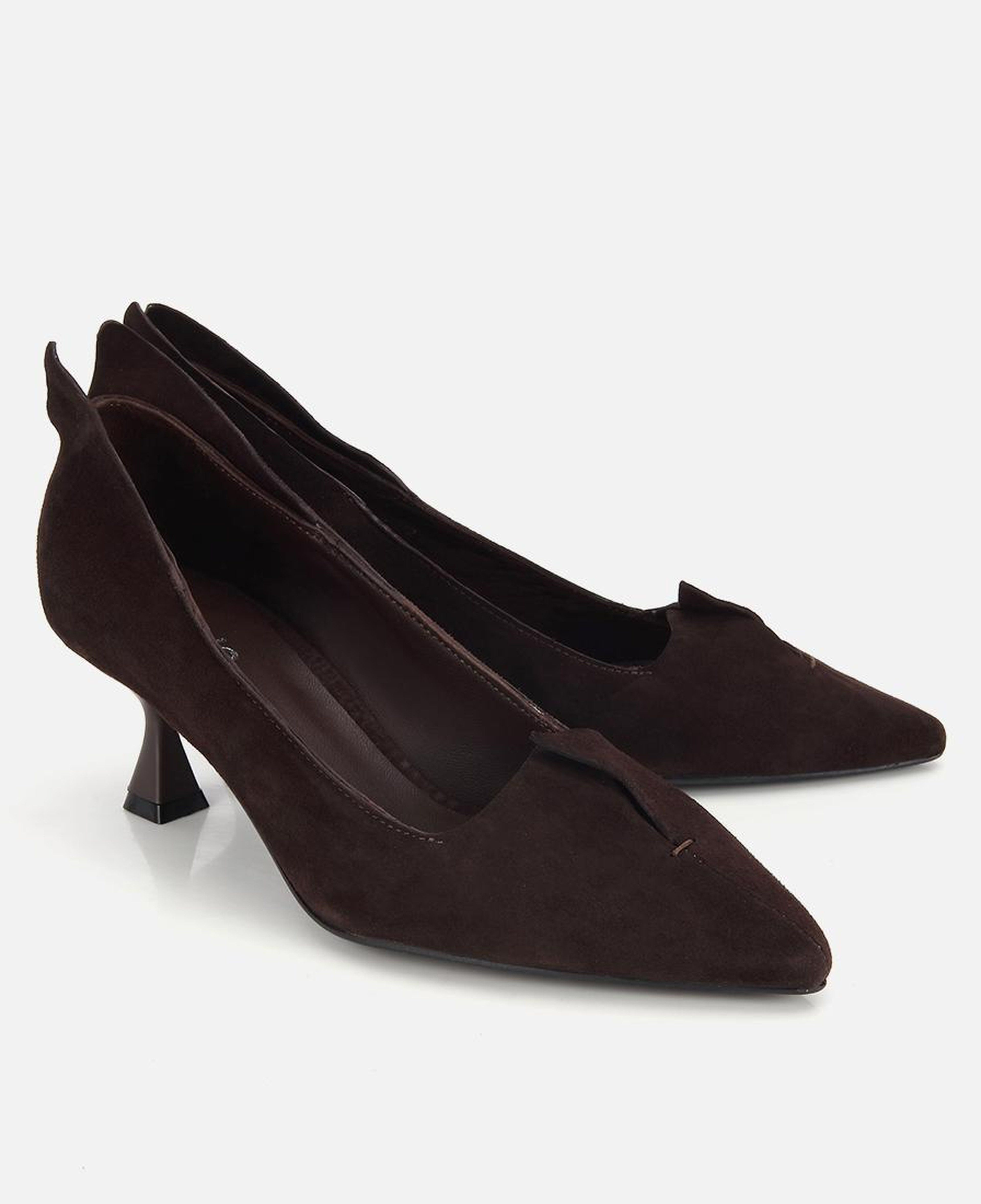 Kadın Süet Deri Kahverengi Sivri Burunlu Minimal Stiletto