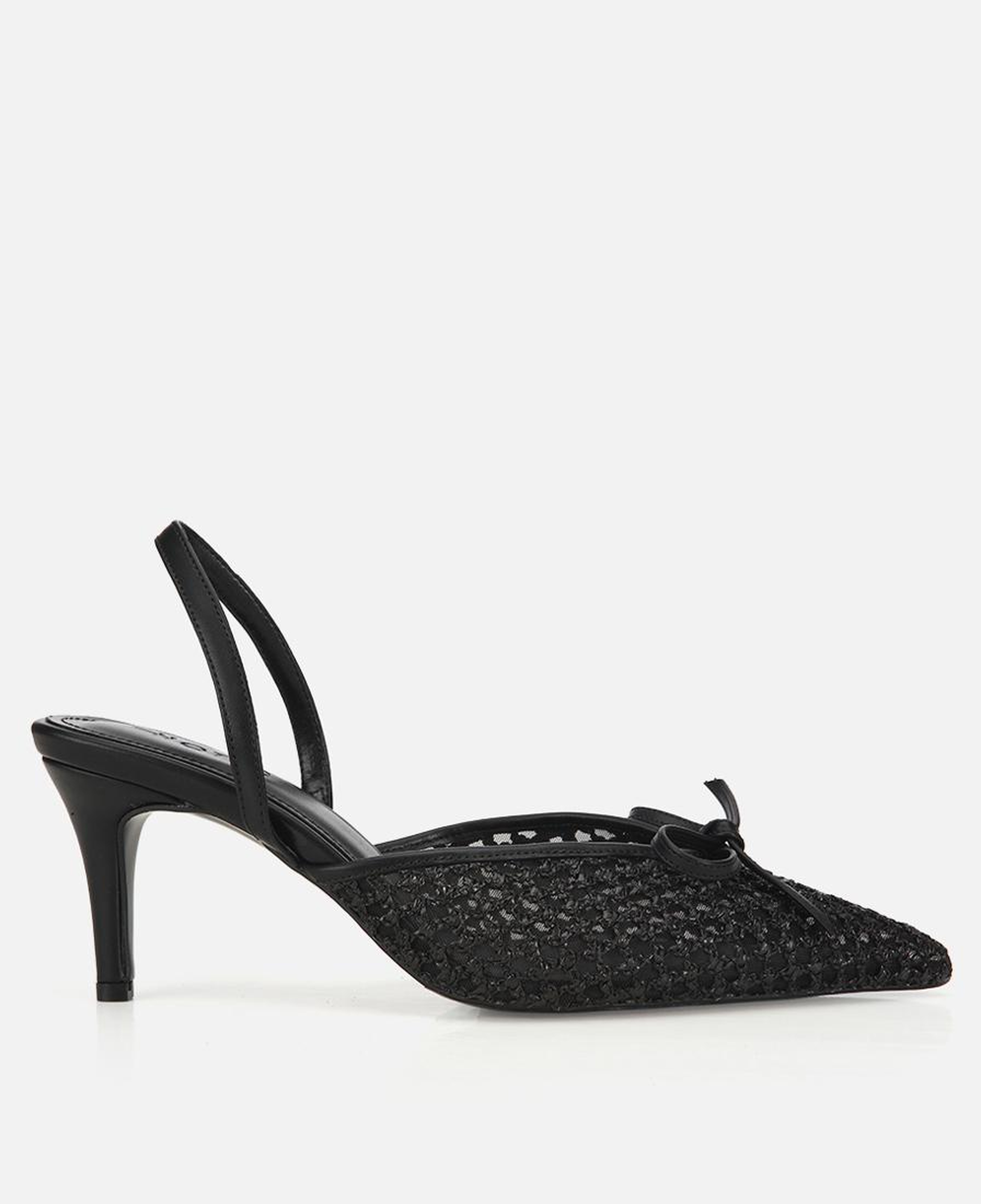 Kadın Siyah Hasır Detaylı Fiyonklu Kısa Topuklu Stiletto