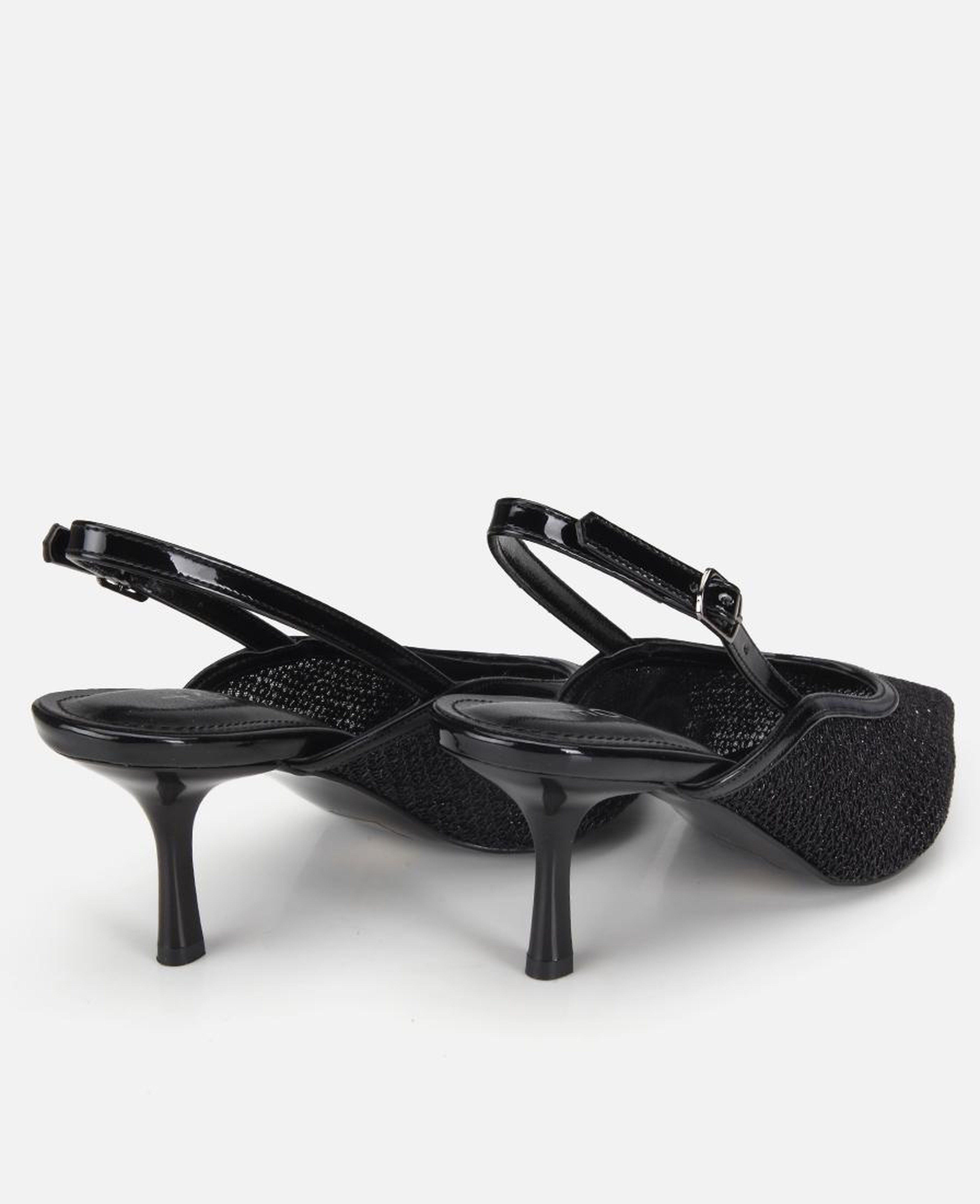 Kadın Siyah File Detaylı Kısa Topuklu Stiletto