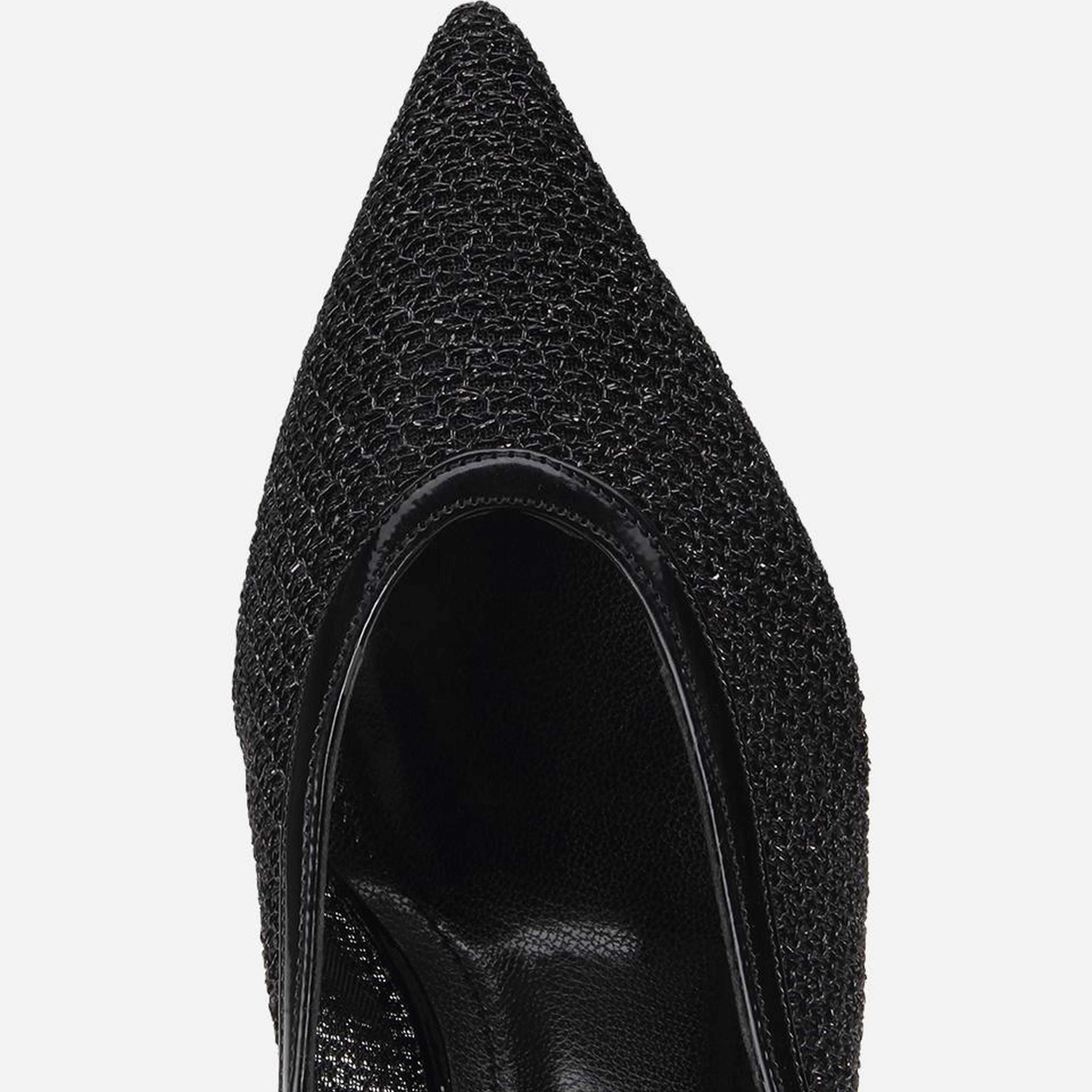 Kadın Siyah File Detaylı Kısa Topuklu Stiletto