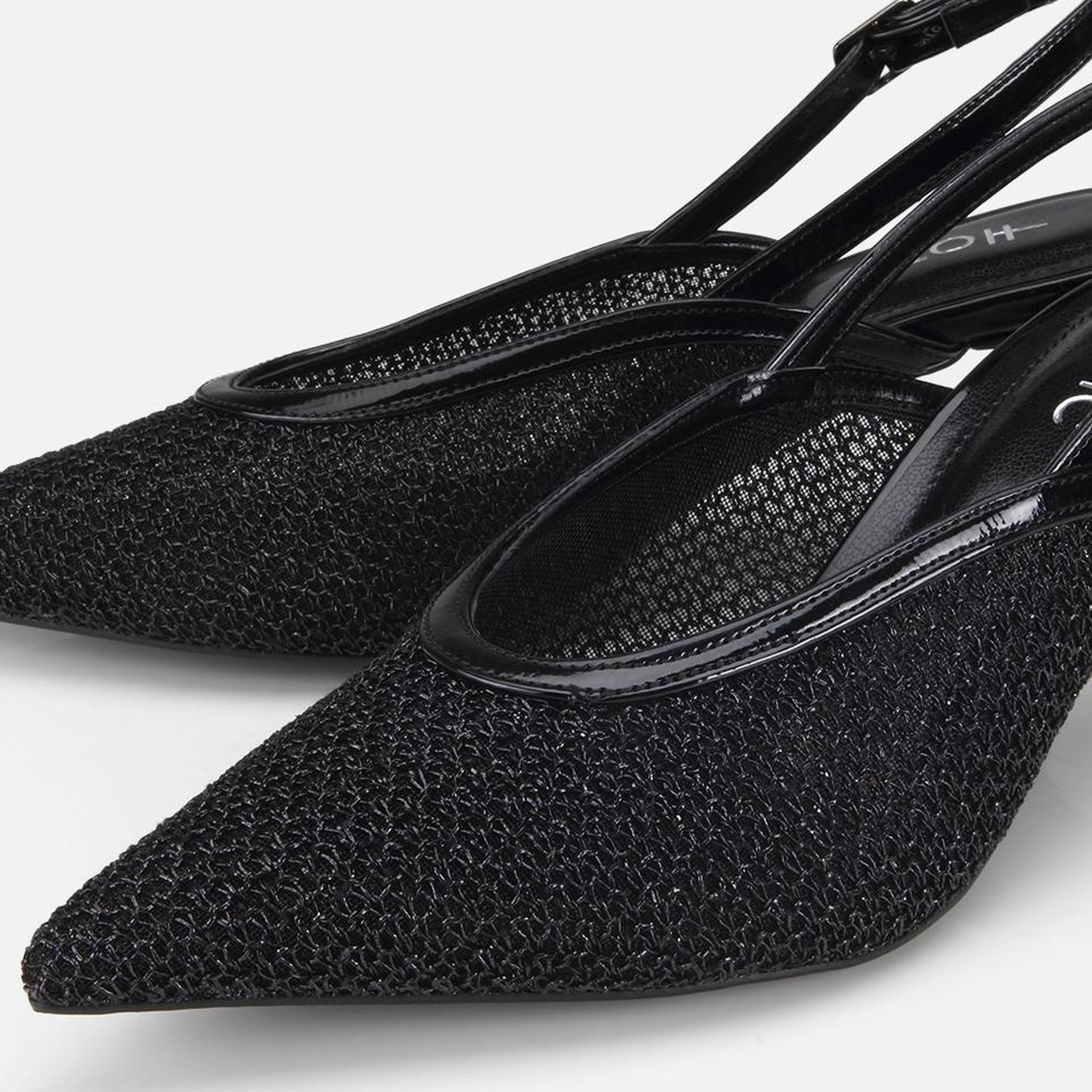 Kadın Siyah File Detaylı Kısa Topuklu Stiletto