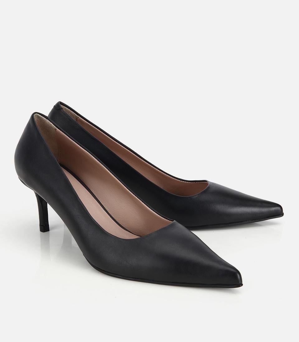 Kadın Deri Siyah İnce Kısa Topuklu Stiletto