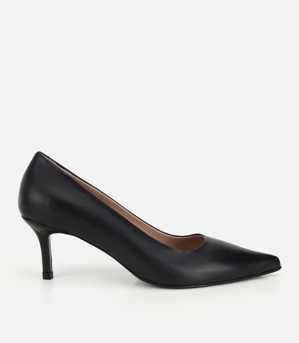 Kadın Deri Siyah İnce Kısa Topuklu Stiletto