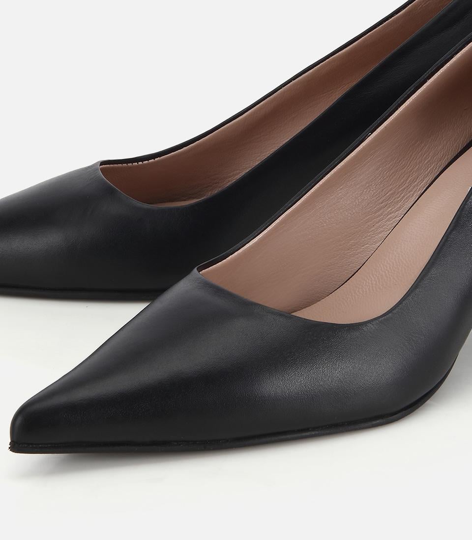 Kadın Deri Siyah İnce Kısa Topuklu Stiletto