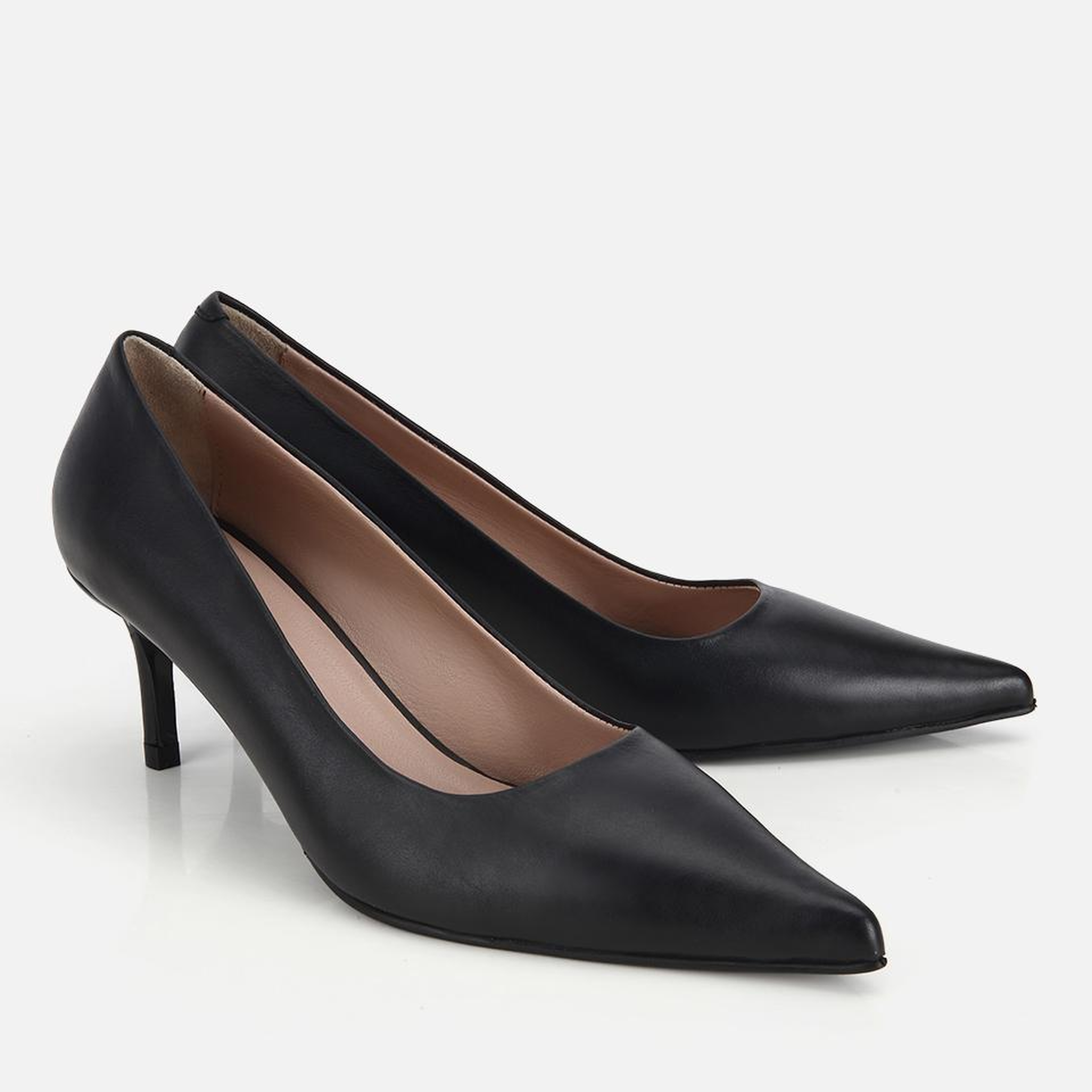 Kadın Deri Siyah İnce Kısa Topuklu Stiletto