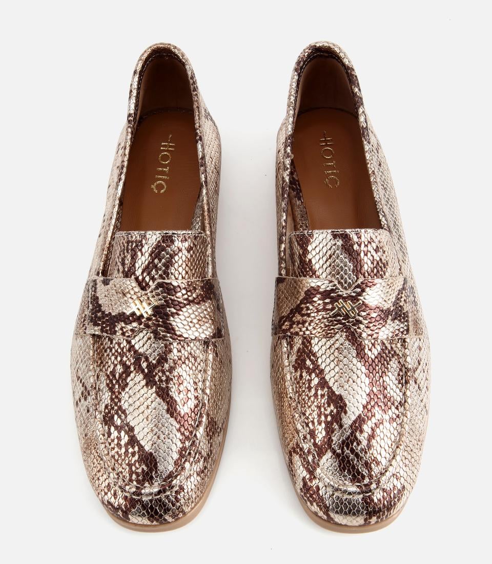 Kadın Deri Gold Yılan Baskılı Klasik Loafer