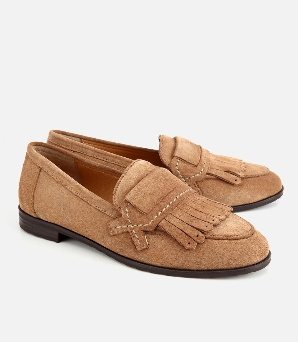 Kadın Süet Deri Vizon Püskül Detaylı Klasik Loafer