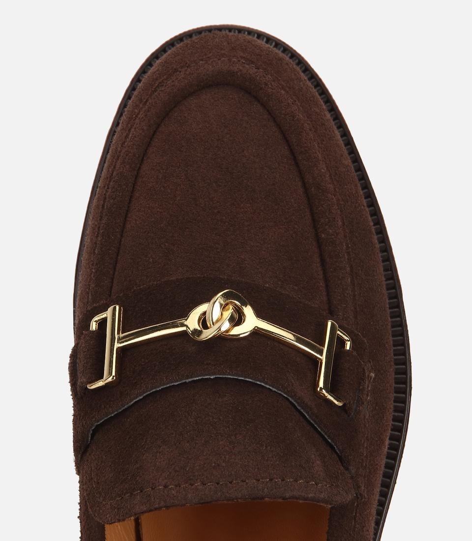 Kadın Süet Deri Kahverengi Tokalı Klasik Loafer
