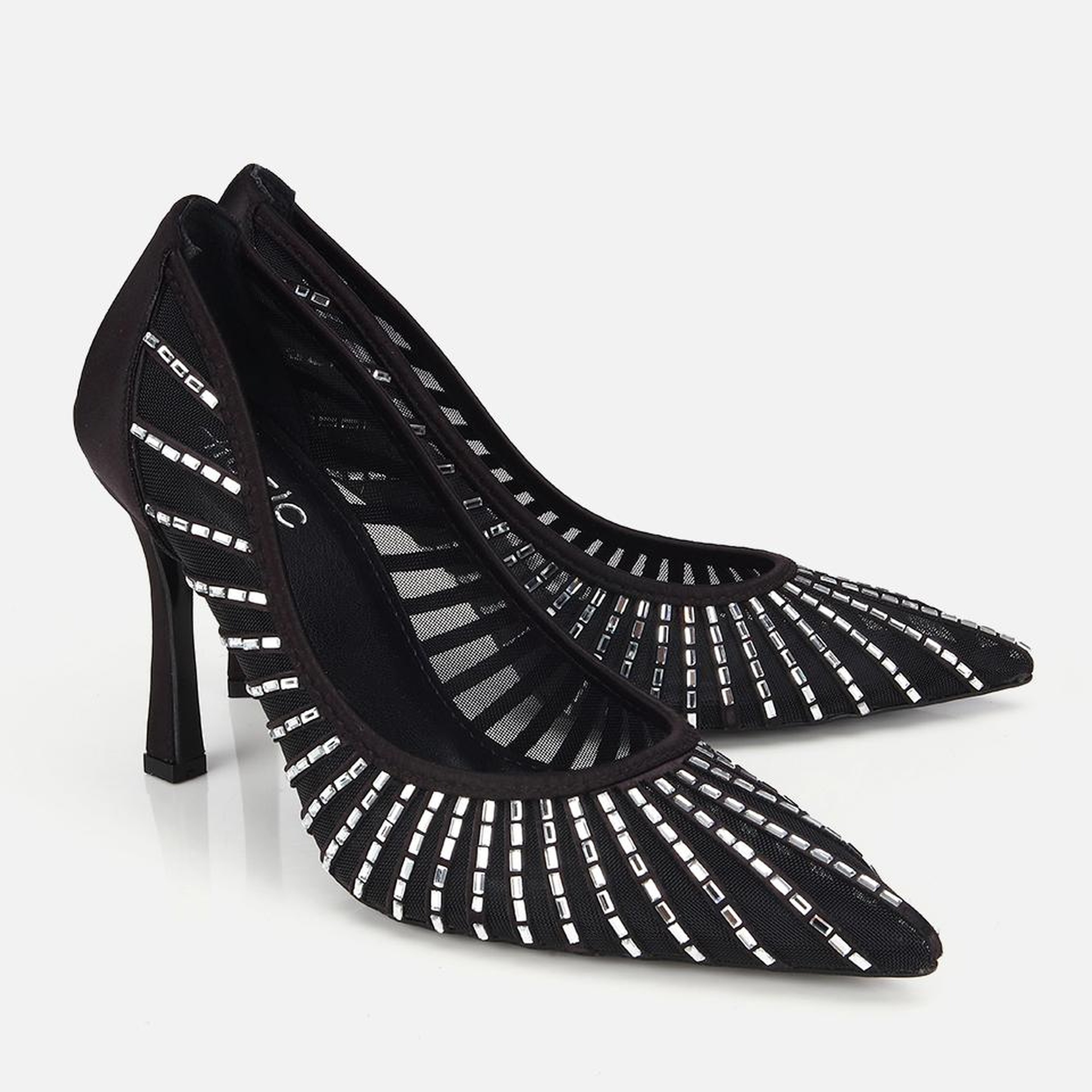Kadın Siyah Tül Detaylı Taşlı Stiletto
