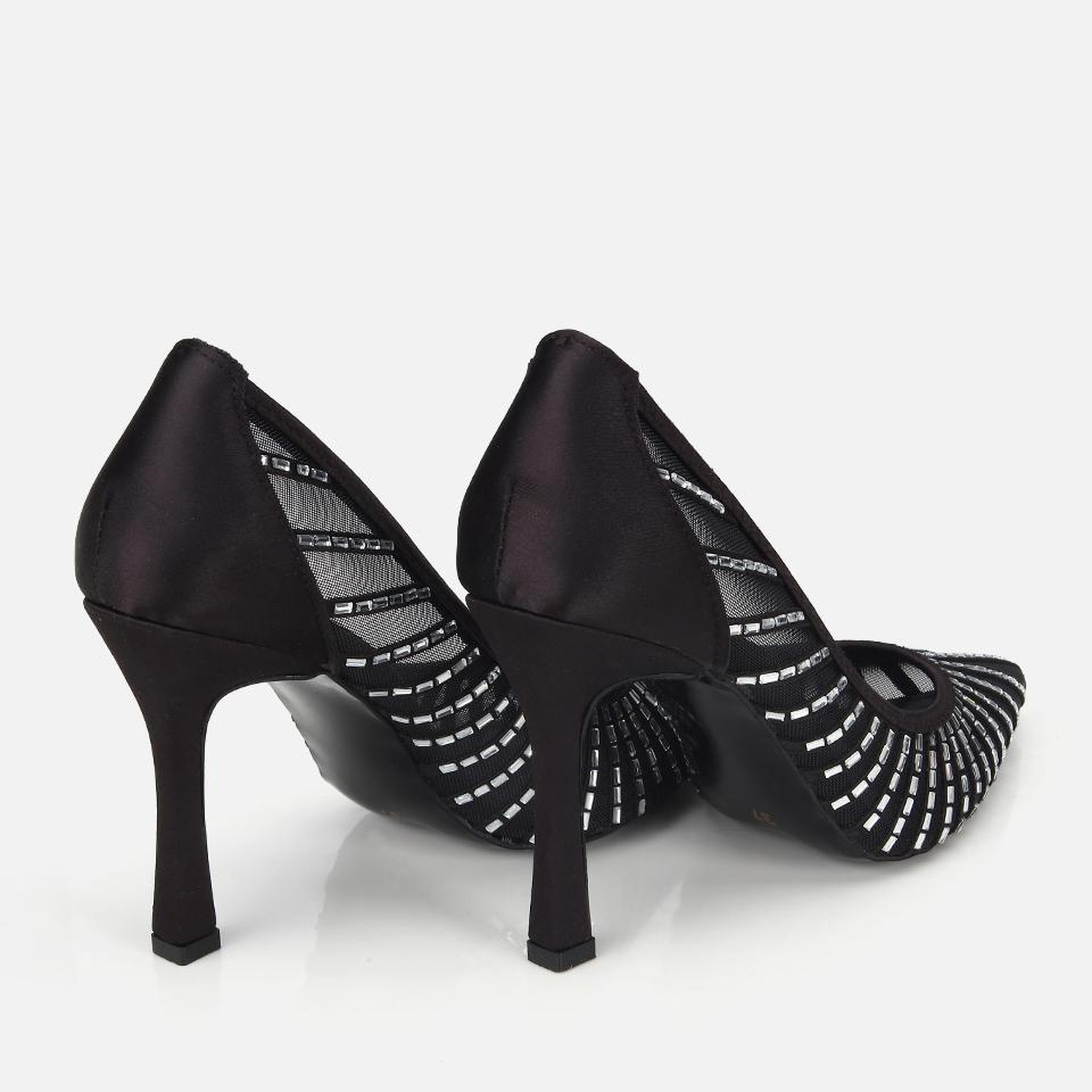 Kadın Siyah Tül Detaylı Taşlı Stiletto