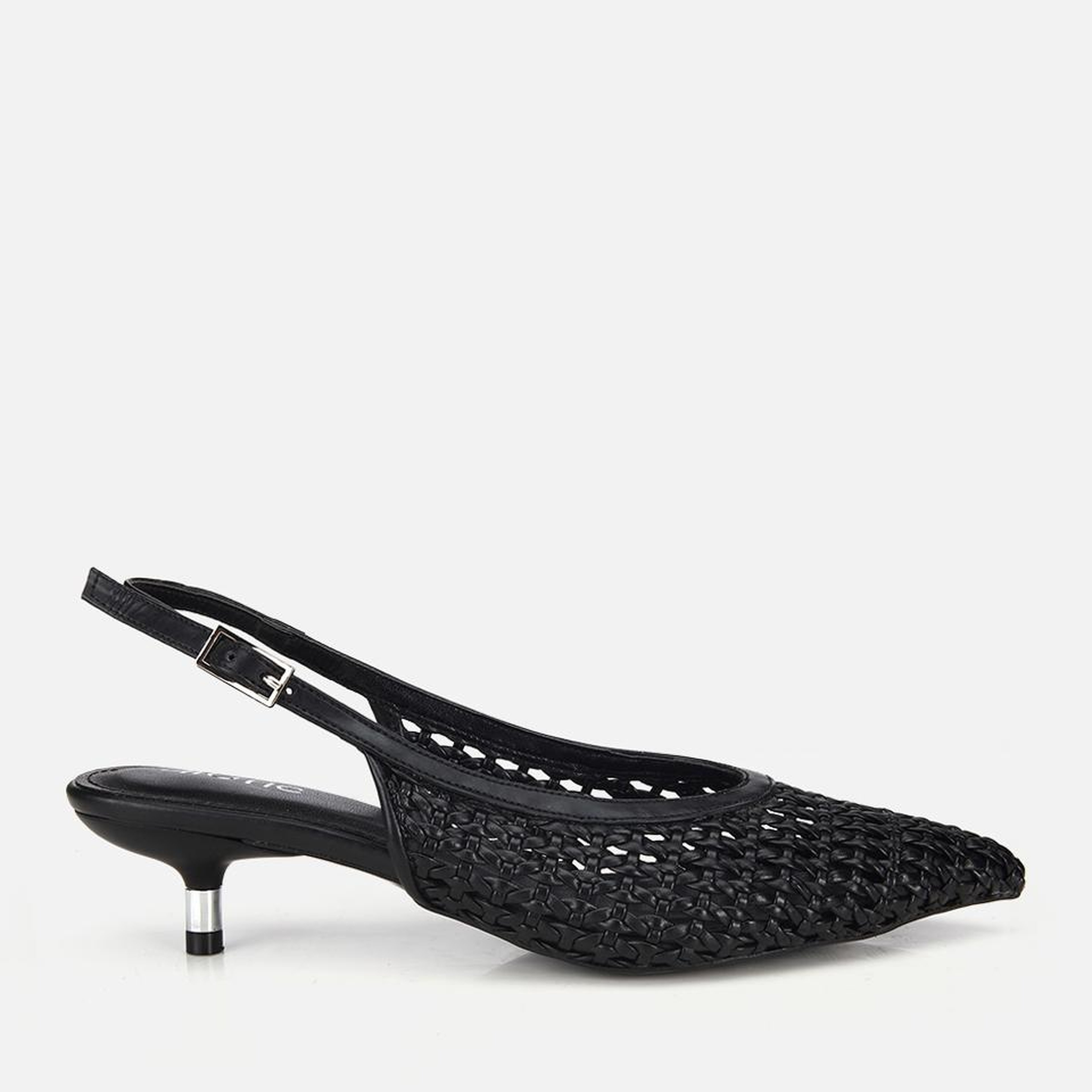 Kadın Siyah Örgü Detaylı Mini Topuklu Stiletto
