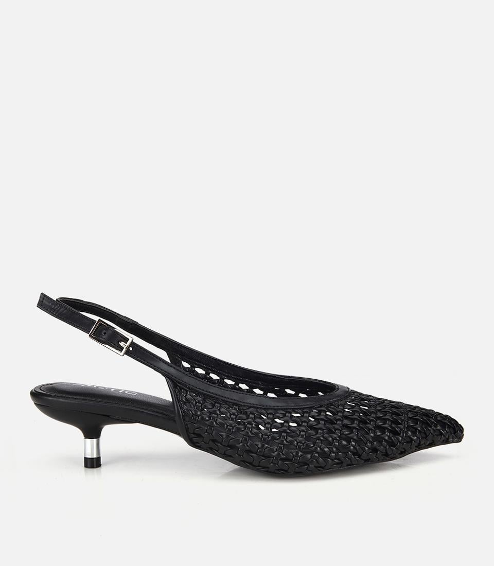 Kadın Siyah Örgü Detaylı Mini Topuklu Stiletto