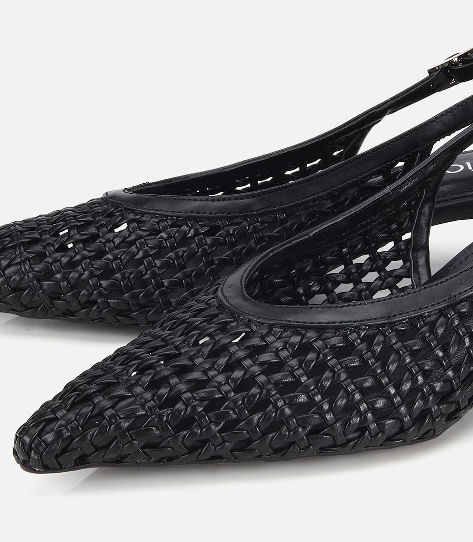 Kadın Siyah Örgü Detaylı Mini Topuklu Stiletto