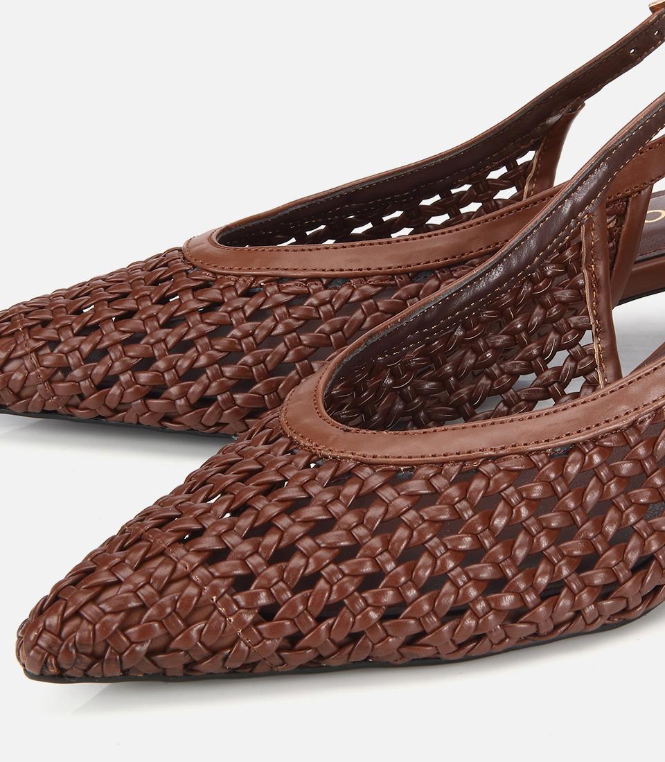 Kadın Kahverengi Örgü Detaylı Mini Topuklu Stiletto