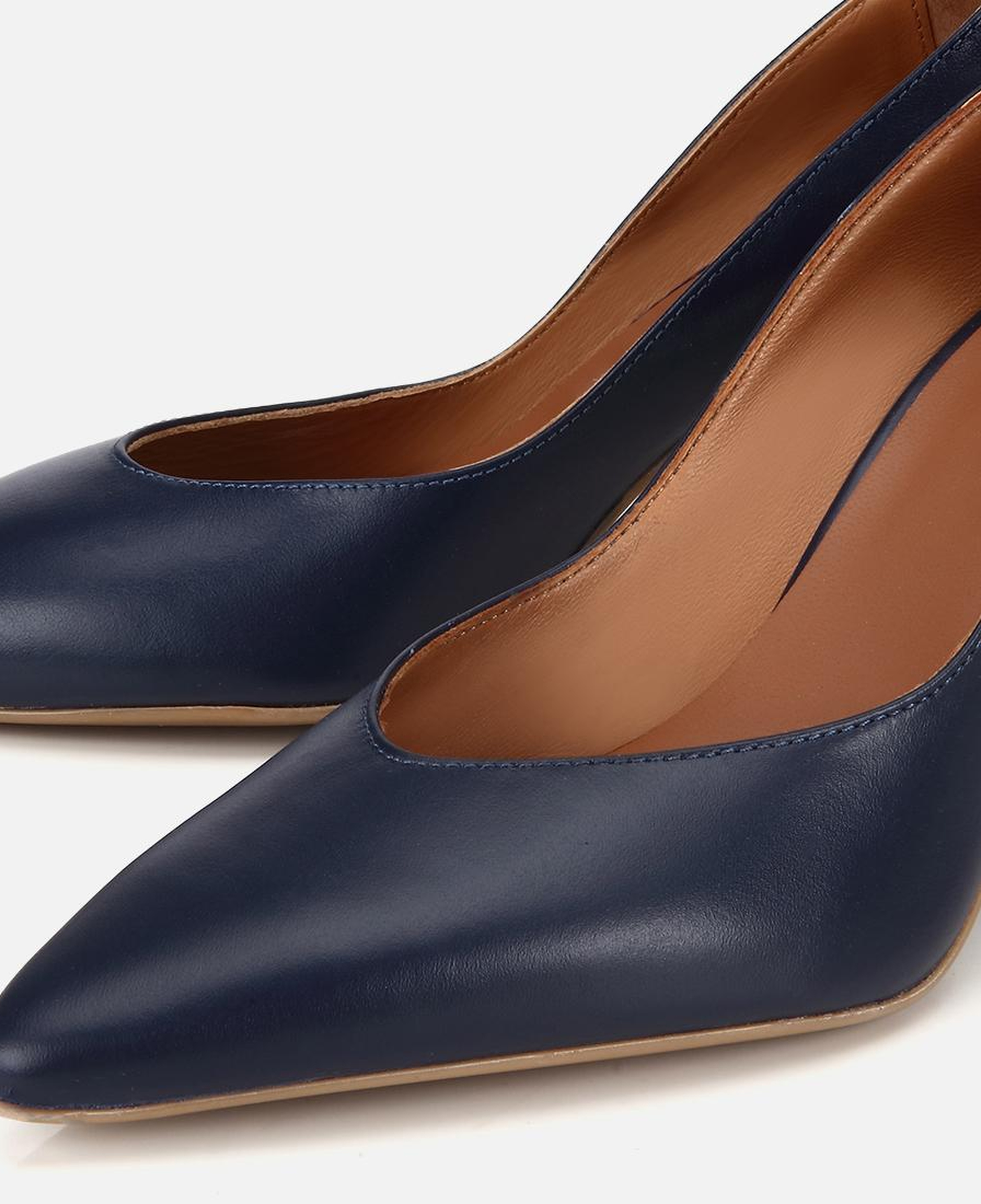 Kadın Deri Lacivert Kısa Topuklu Stiletto