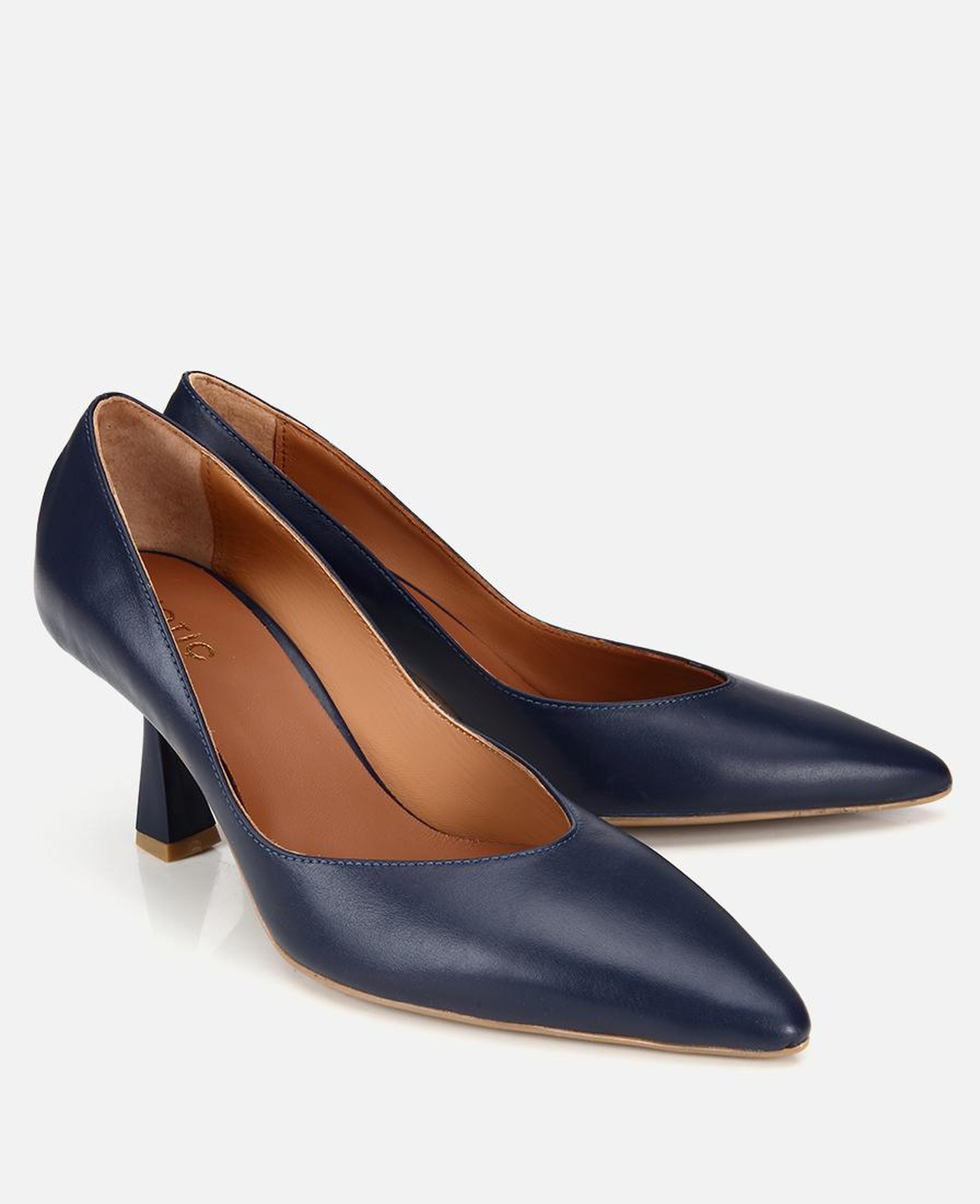 Kadın Deri Lacivert Kısa Topuklu Stiletto