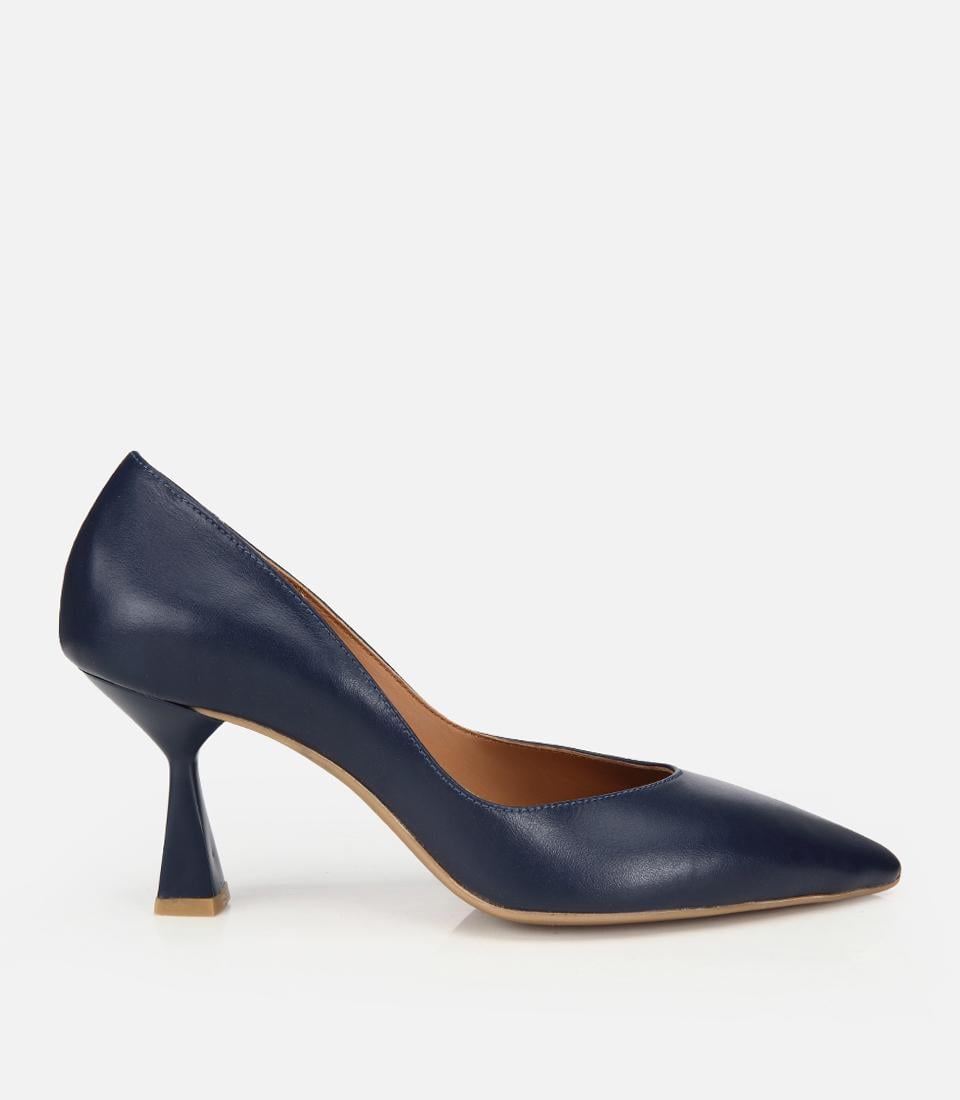 Kadın Deri Lacivert Kısa Topuklu Stiletto