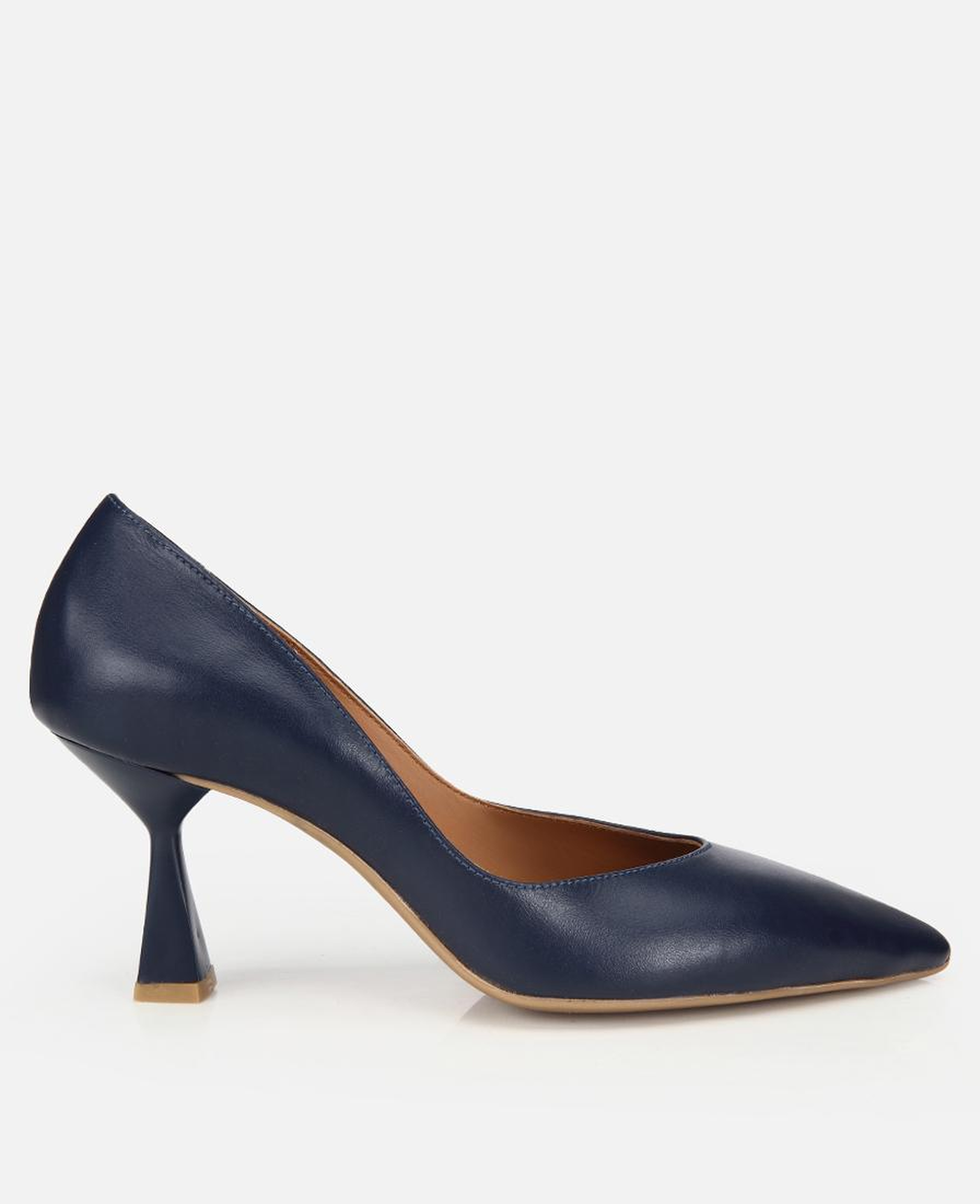 Kadın Deri Lacivert Kısa Topuklu Stiletto