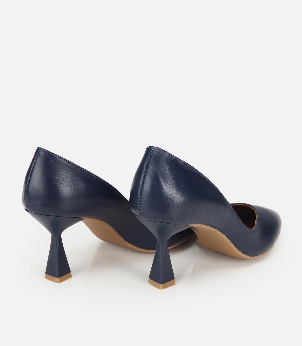 Kadın Deri Lacivert Kısa Topuklu Stiletto
