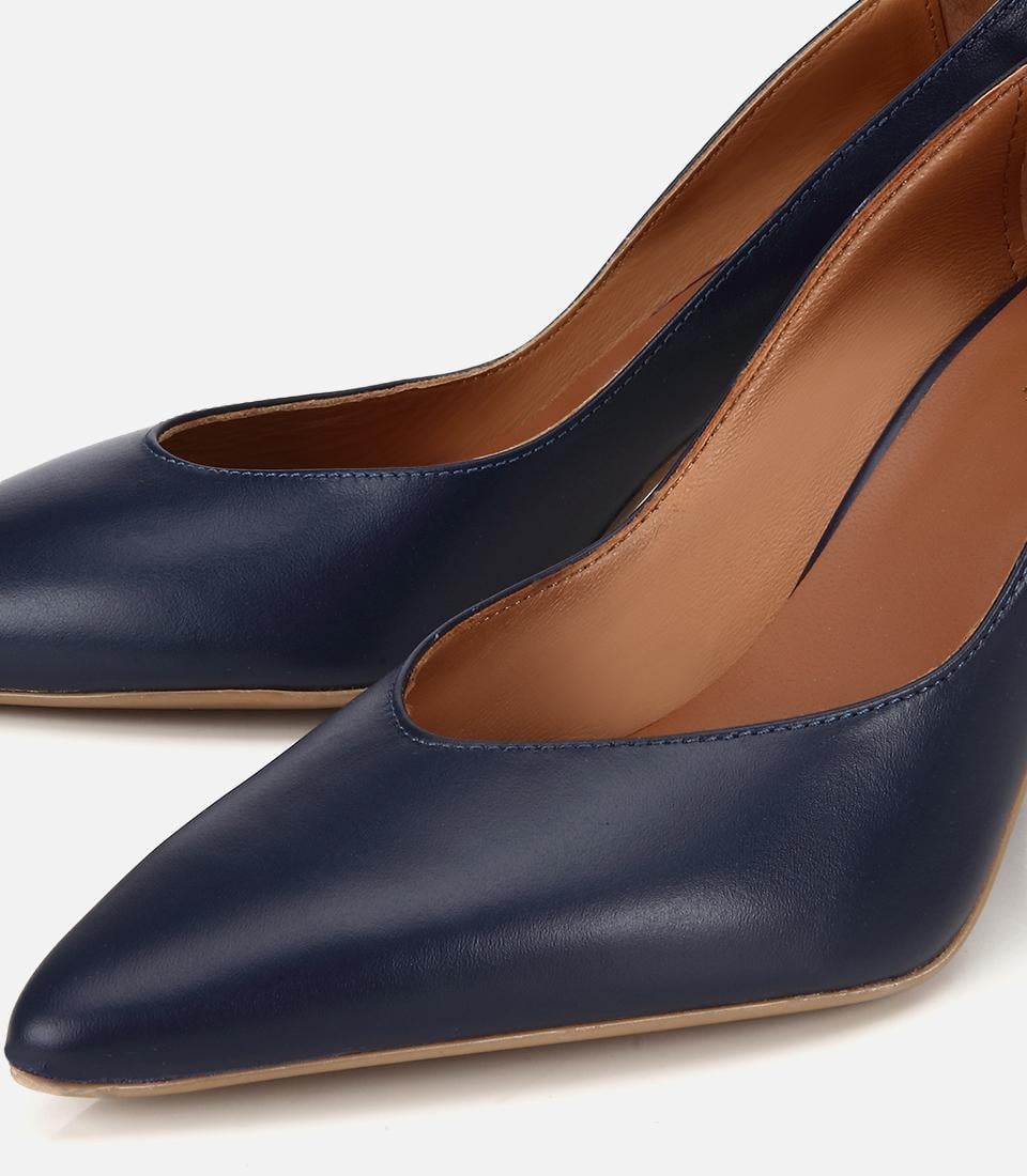 Kadın Deri Lacivert Kısa Topuklu Stiletto
