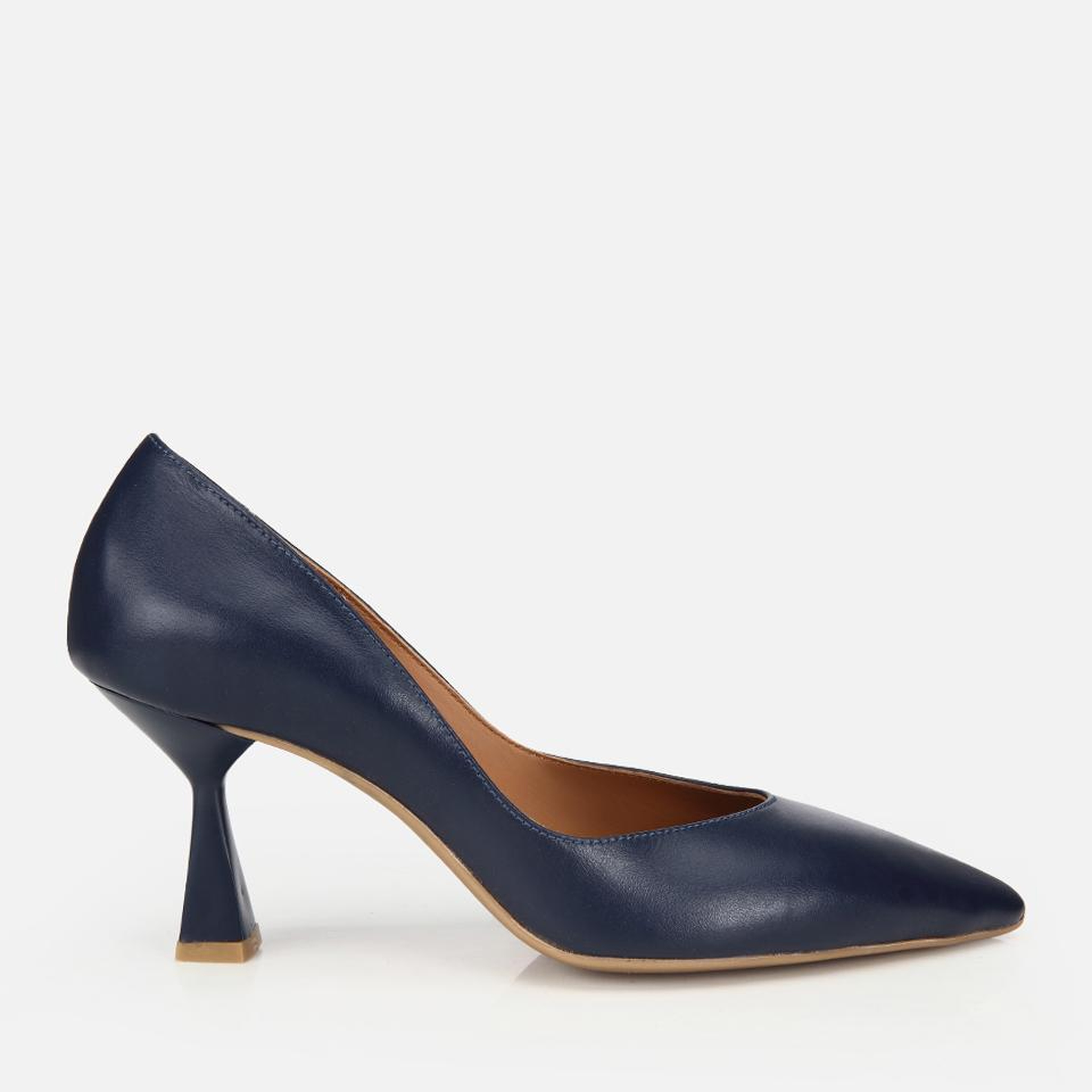 Kadın Deri Lacivert Kısa Topuklu Stiletto