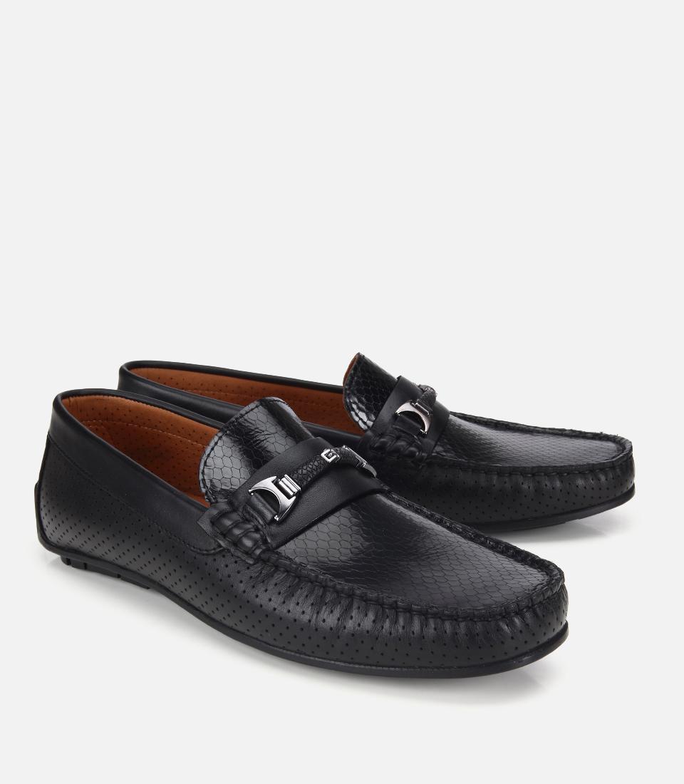 Erkek Deri Siyah Tokalı Günlük Loafer