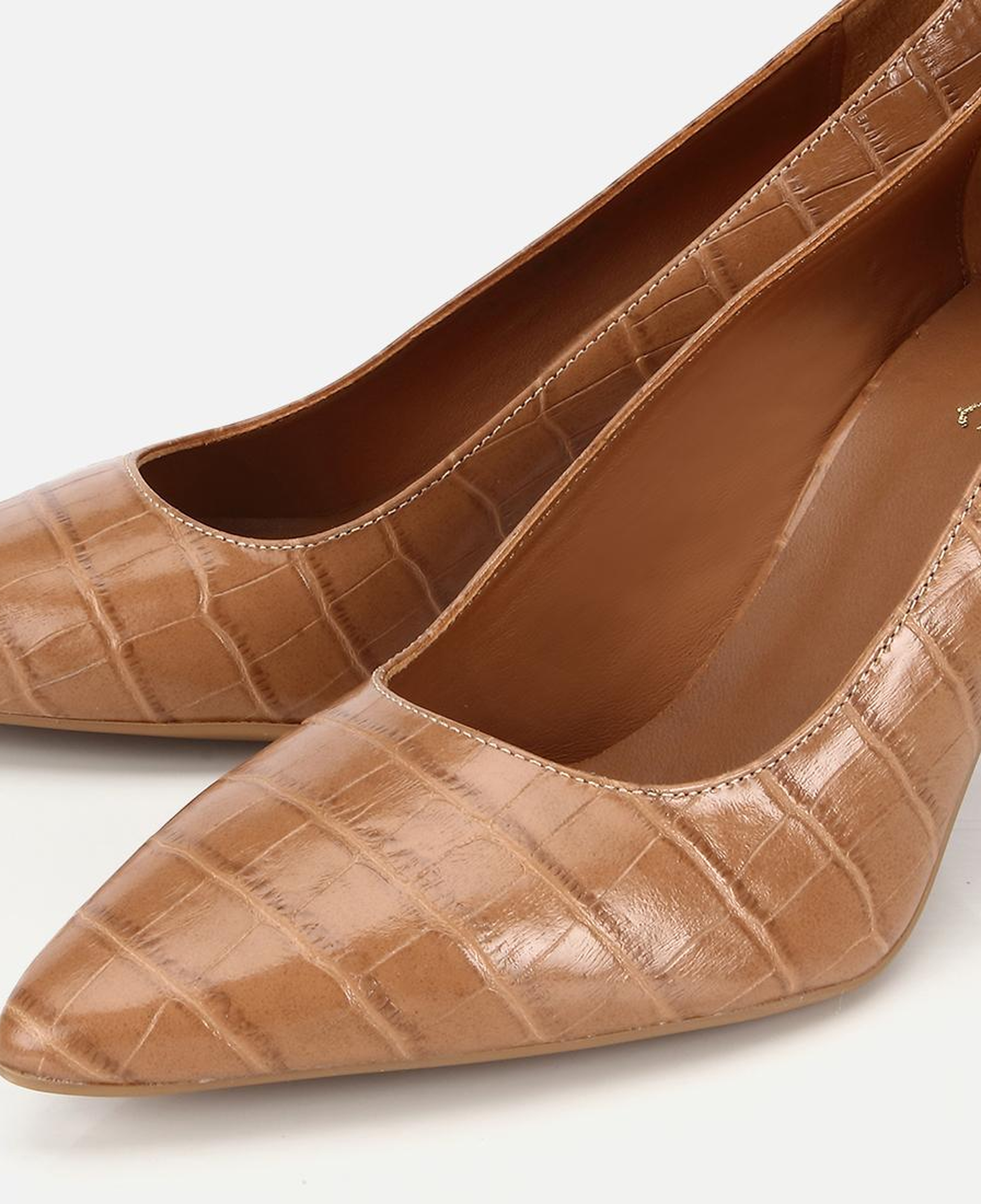 Kadın Deri Taba Kroko Detaylı Stiletto