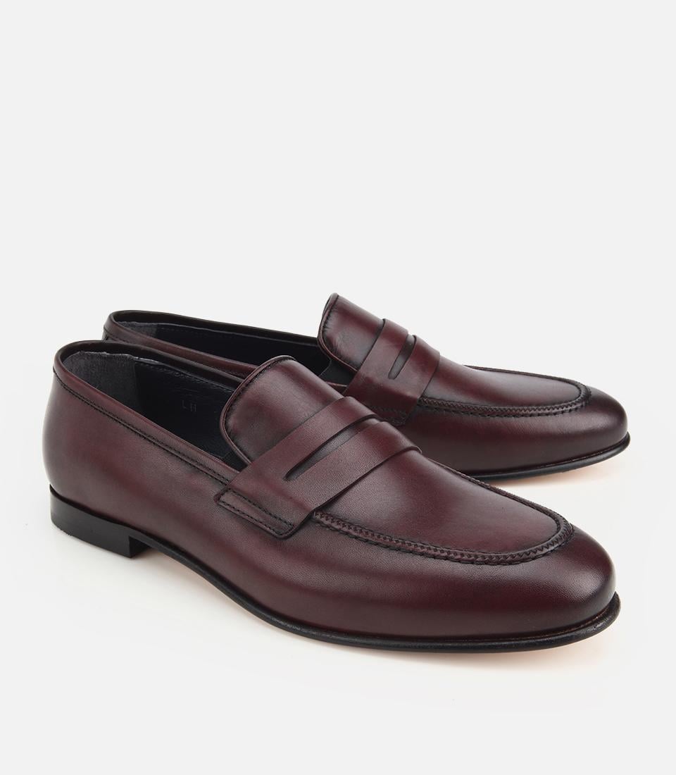 Erkek Deri Bordo Klasik Loafer