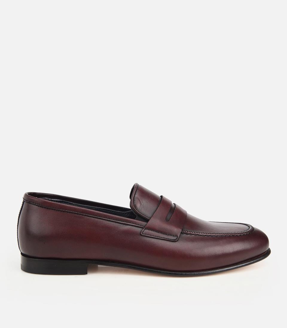 Erkek Deri Bordo Klasik Loafer