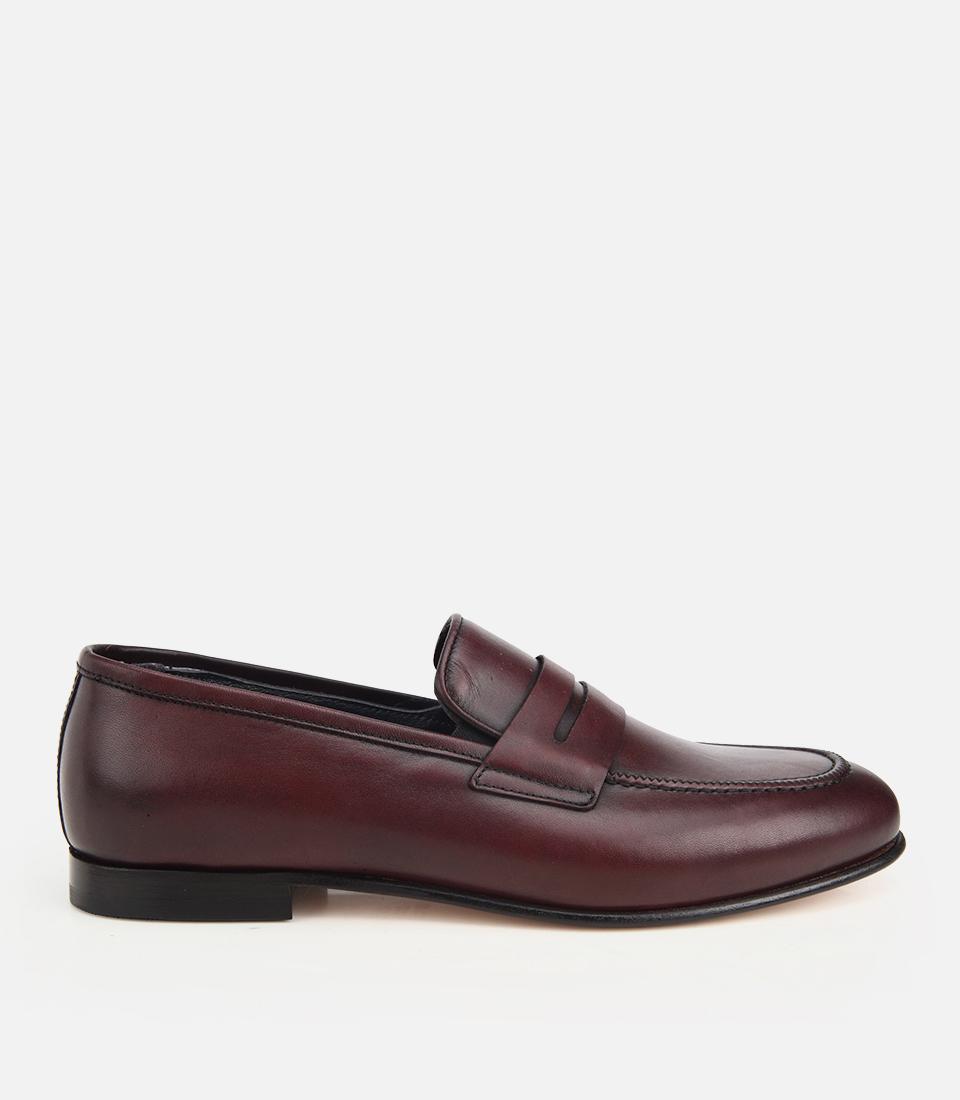 Erkek Deri Bordo Klasik Loafer