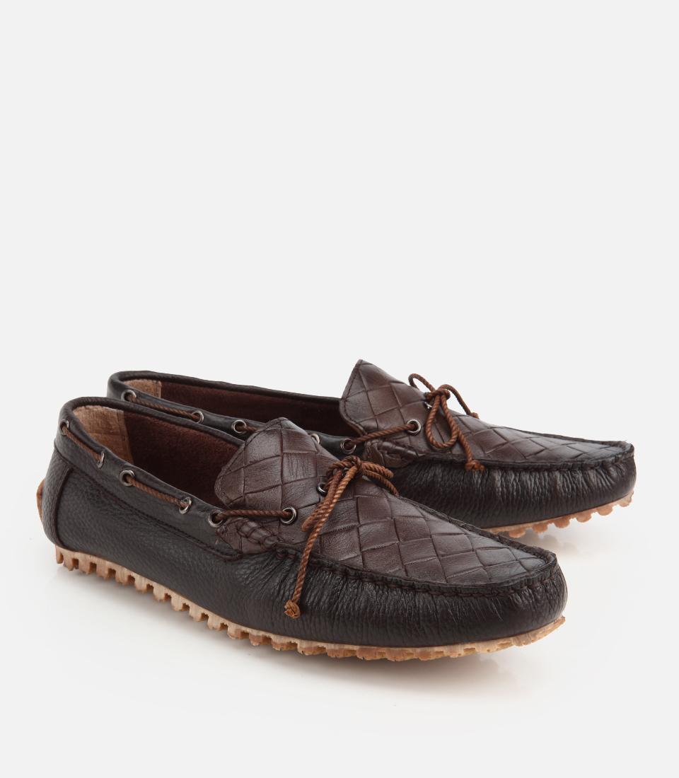 Erkek Deri Kahverengi Kroko Detaylı Günlük Loafer