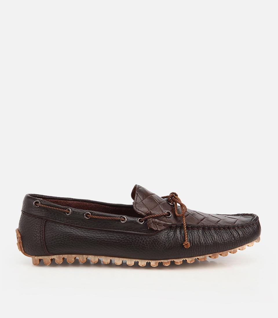 Erkek Deri Kahverengi Kroko Detaylı Günlük Loafer