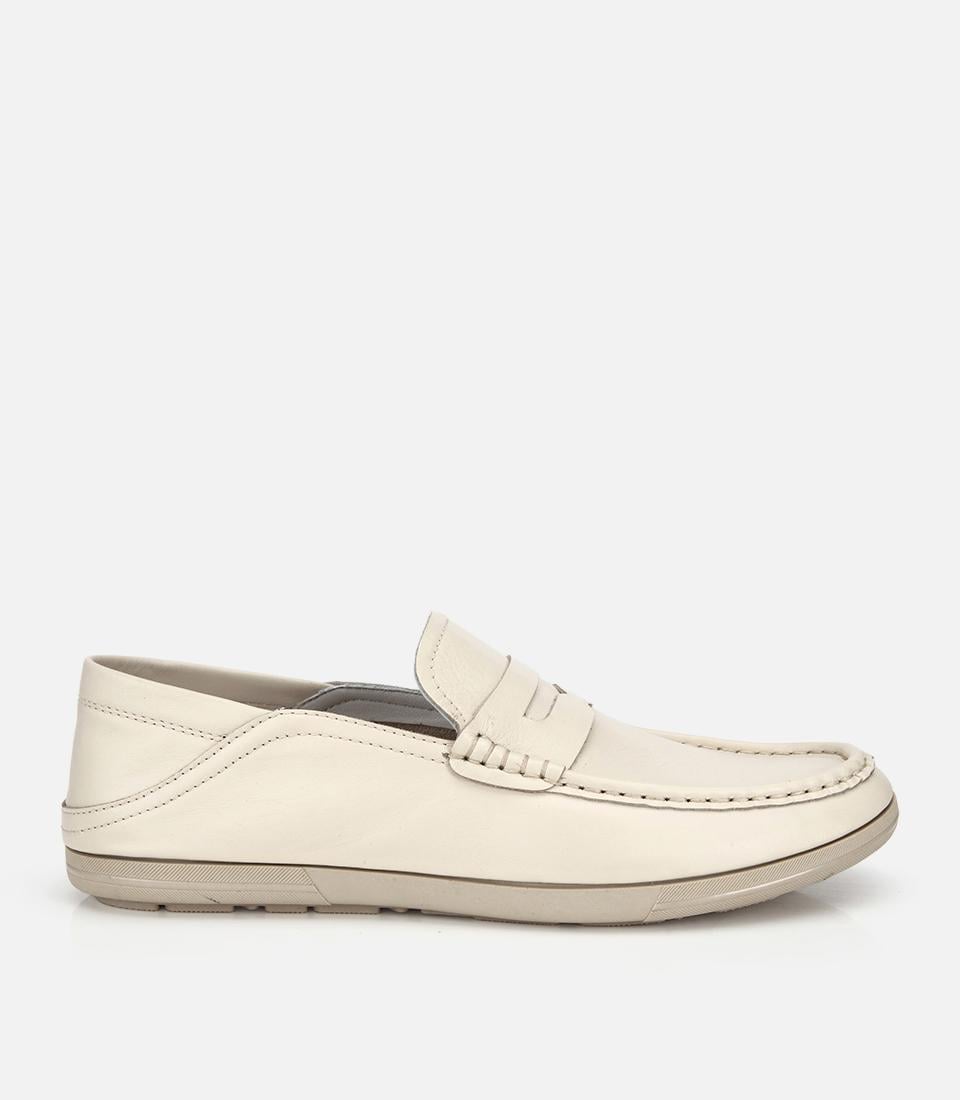 Erkek Deri Ekru Comfort Günlük Loafer Ayakkabı