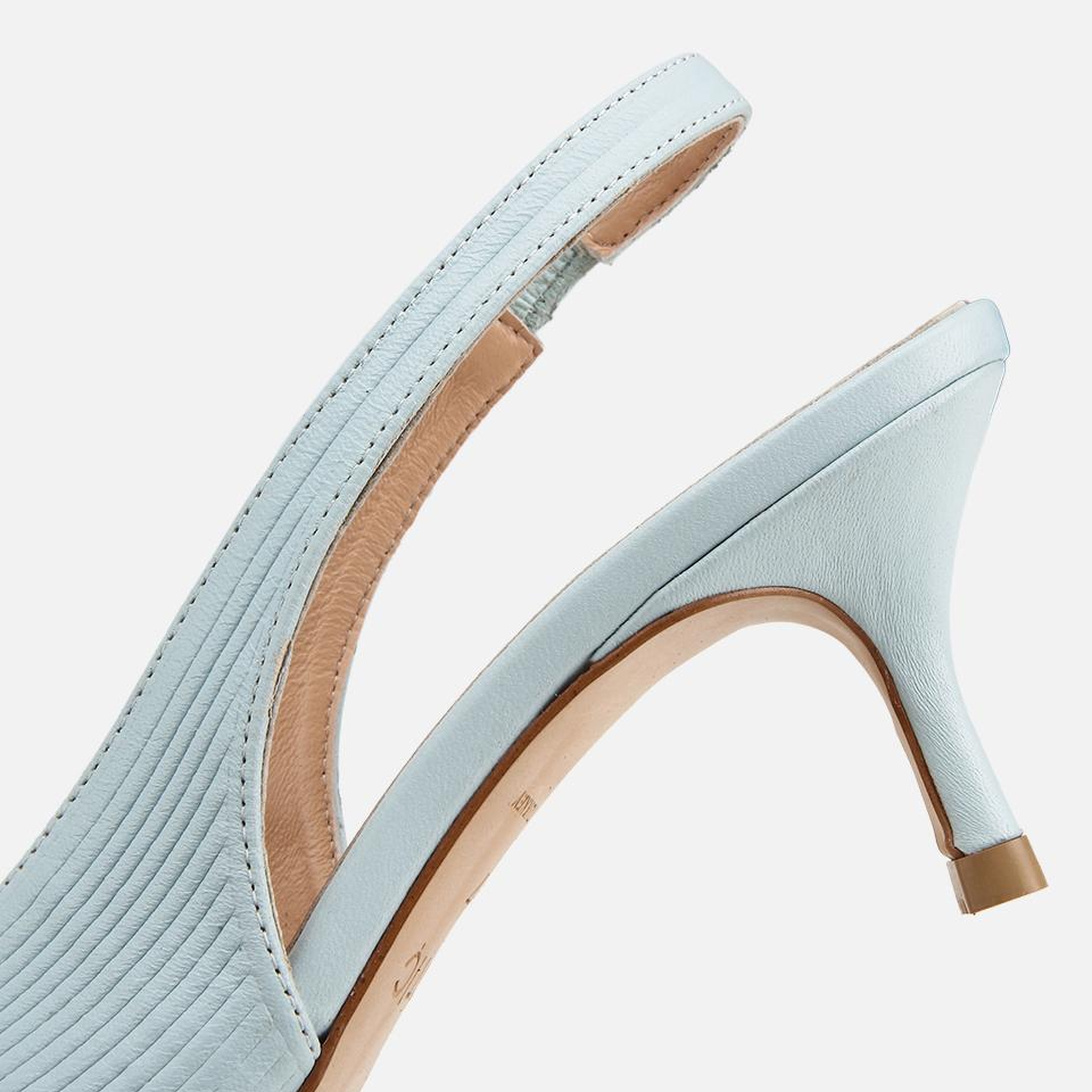 Kadın Deri Mavi Dokulu Yumuşak Arkası Açık Kısa Topuklu Stiletto