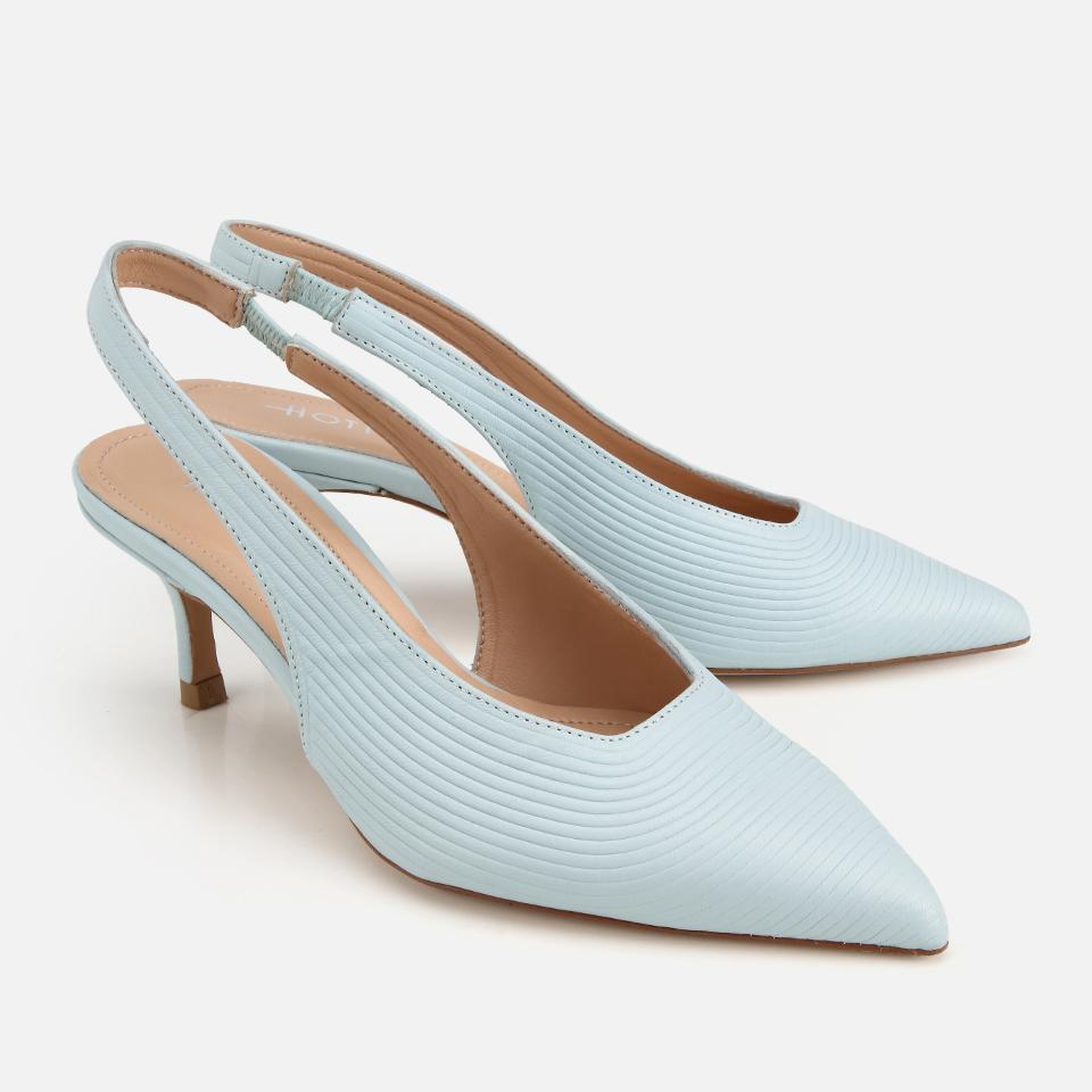 Kadın Deri Mavi Dokulu Yumuşak Arkası Açık Kısa Topuklu Stiletto