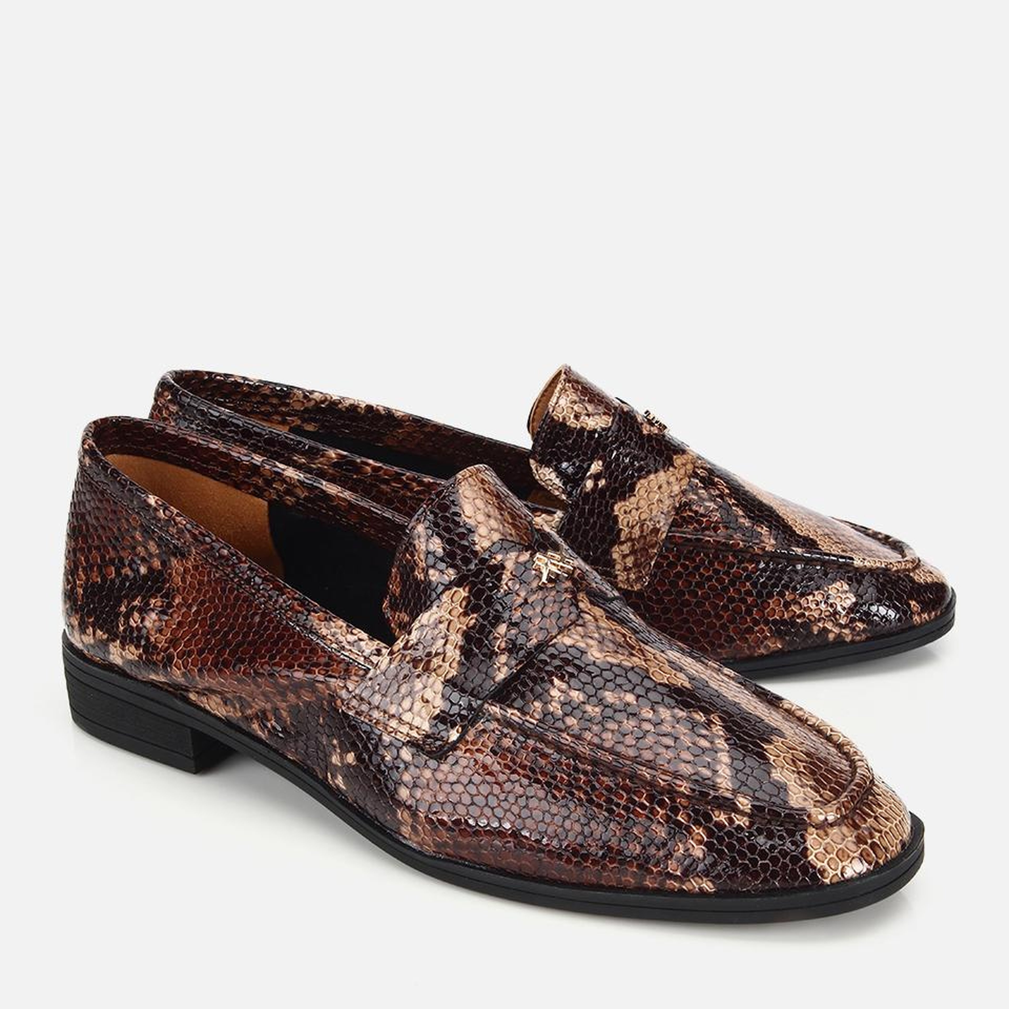 Kadın Deri Kahverengi Yılan Baskılı Klasik Loafer