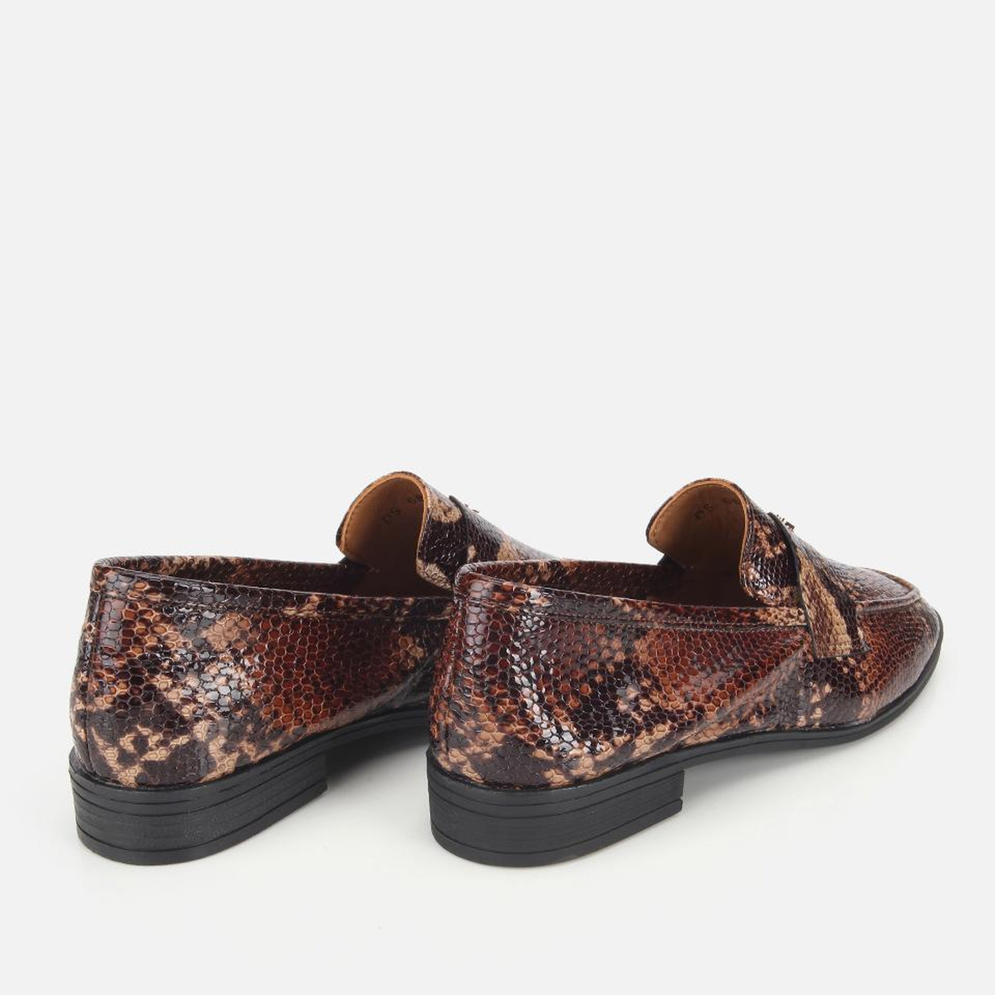 Kadın Deri Kahverengi Yılan Baskılı Klasik Loafer