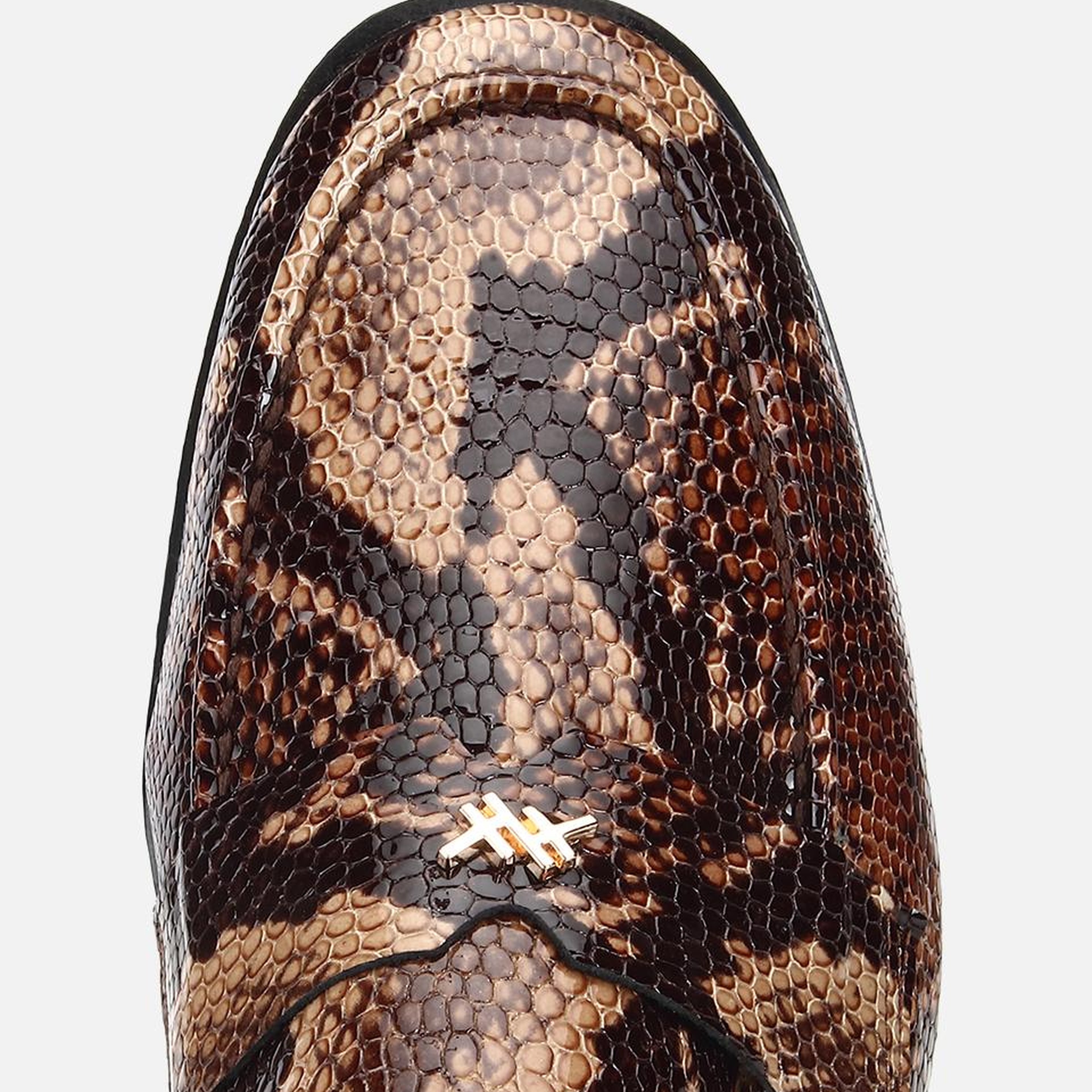 Kadın Deri Kahverengi Yılan Baskılı Klasik Loafer