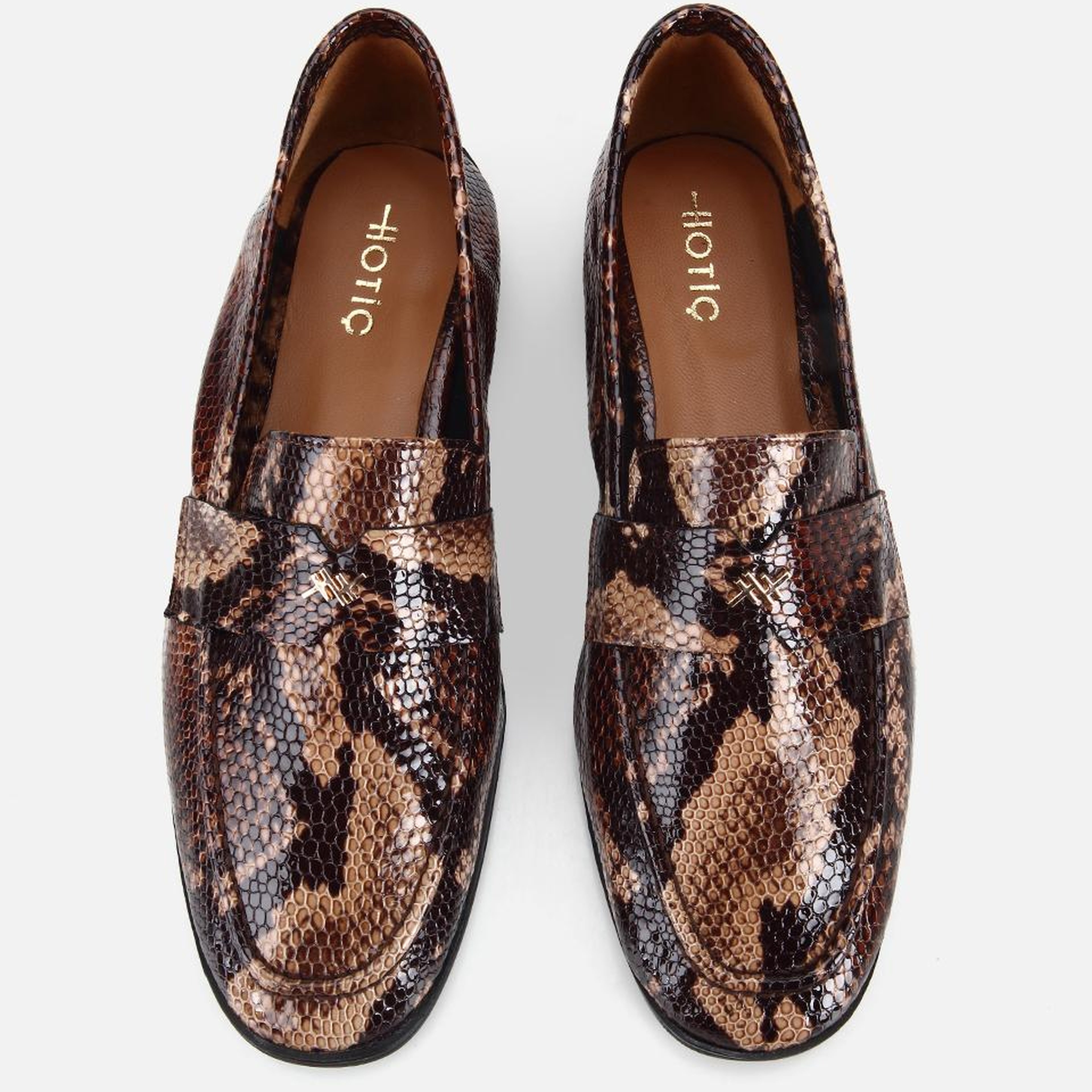 Kadın Deri Kahverengi Yılan Baskılı Klasik Loafer