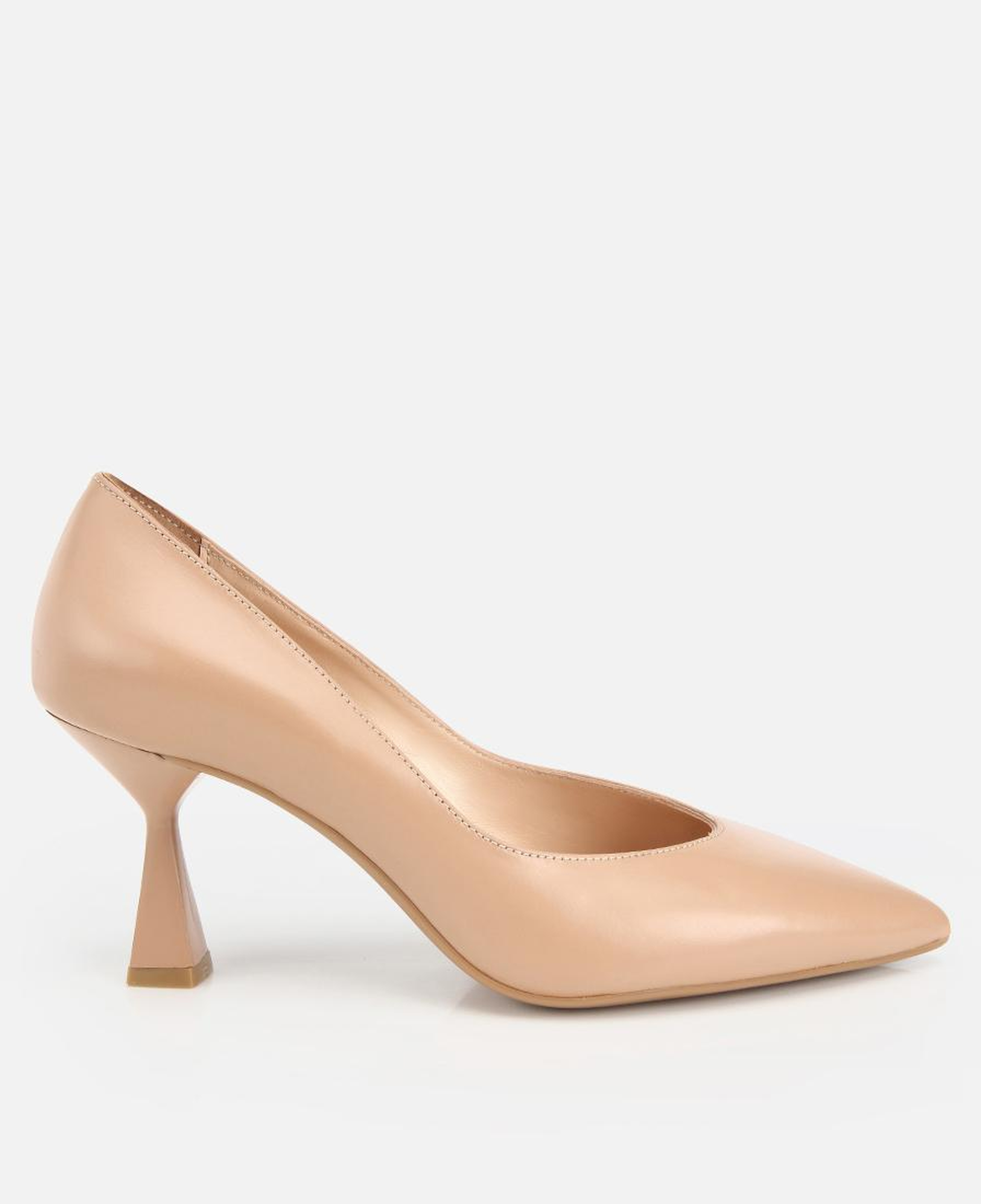Kadın Deri Bej Kısa Topuklu Stiletto