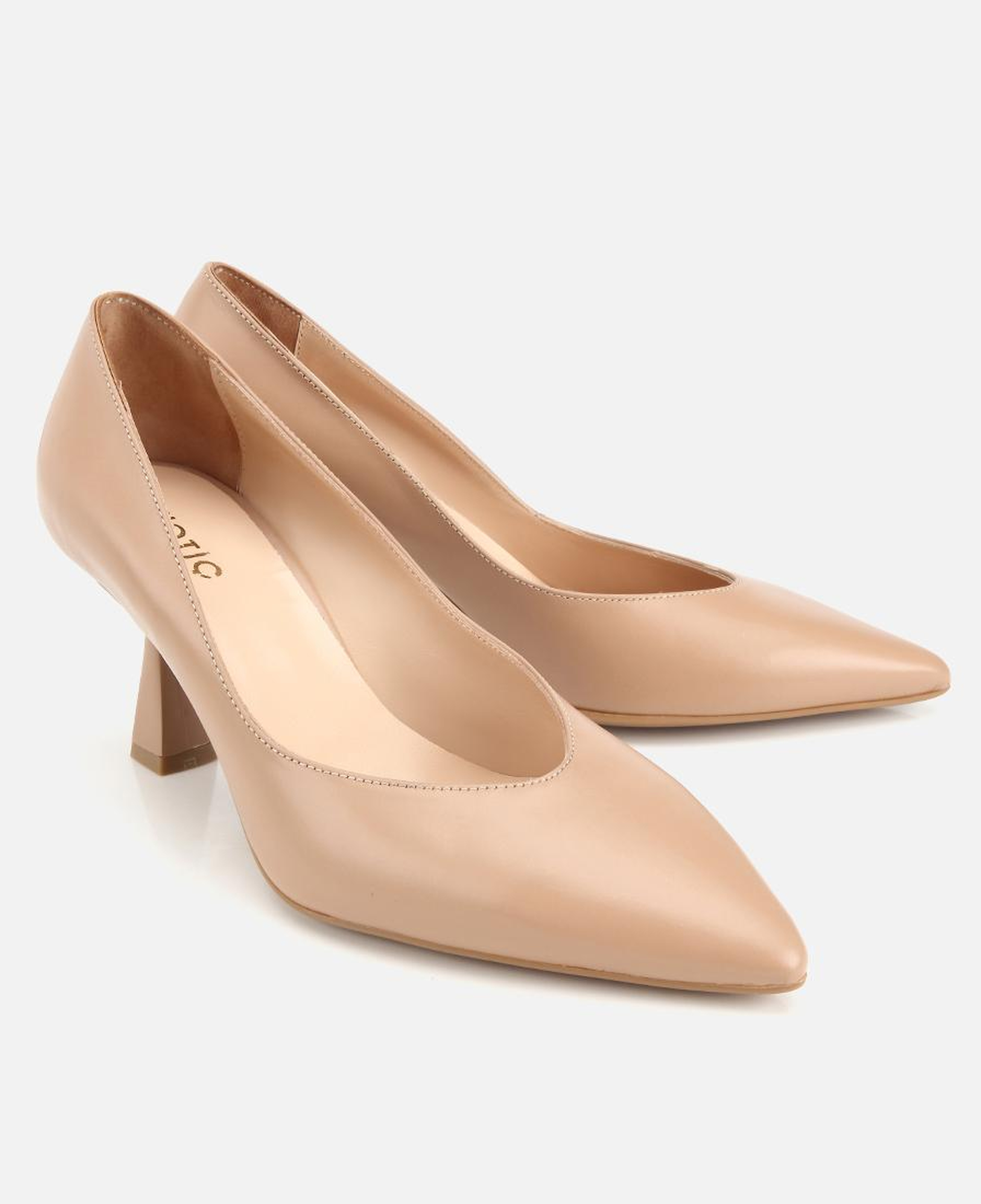 Kadın Deri Bej Kısa Topuklu Stiletto