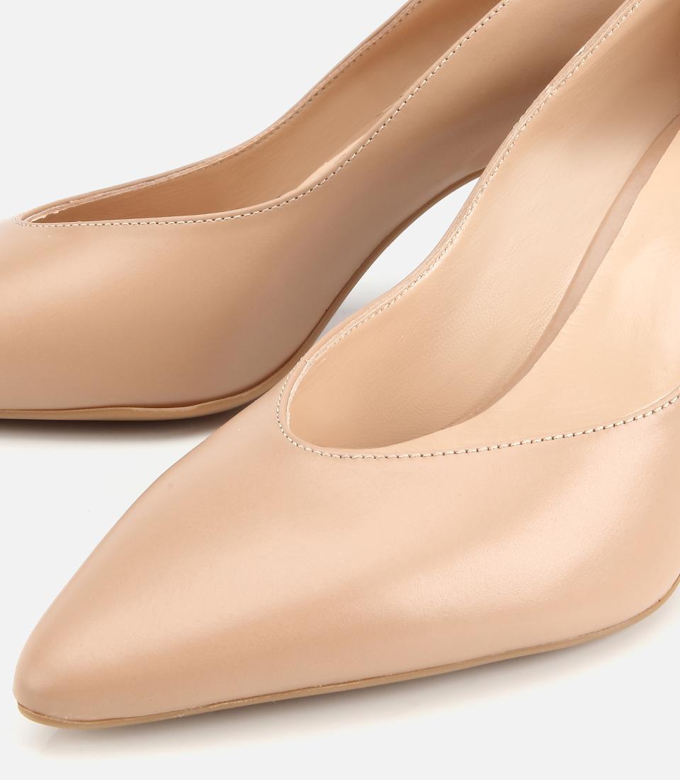 Kadın Deri Bej Kısa Topuklu Stiletto