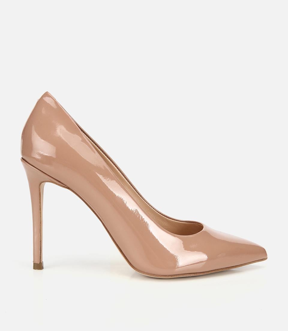 Kadın Rugan Deri Bej Yüksek Topuklu Stiletto
