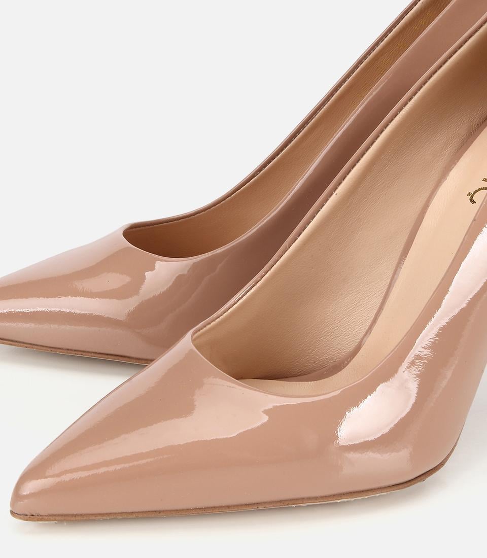 Kadın Rugan Deri Bej Yüksek Topuklu Stiletto